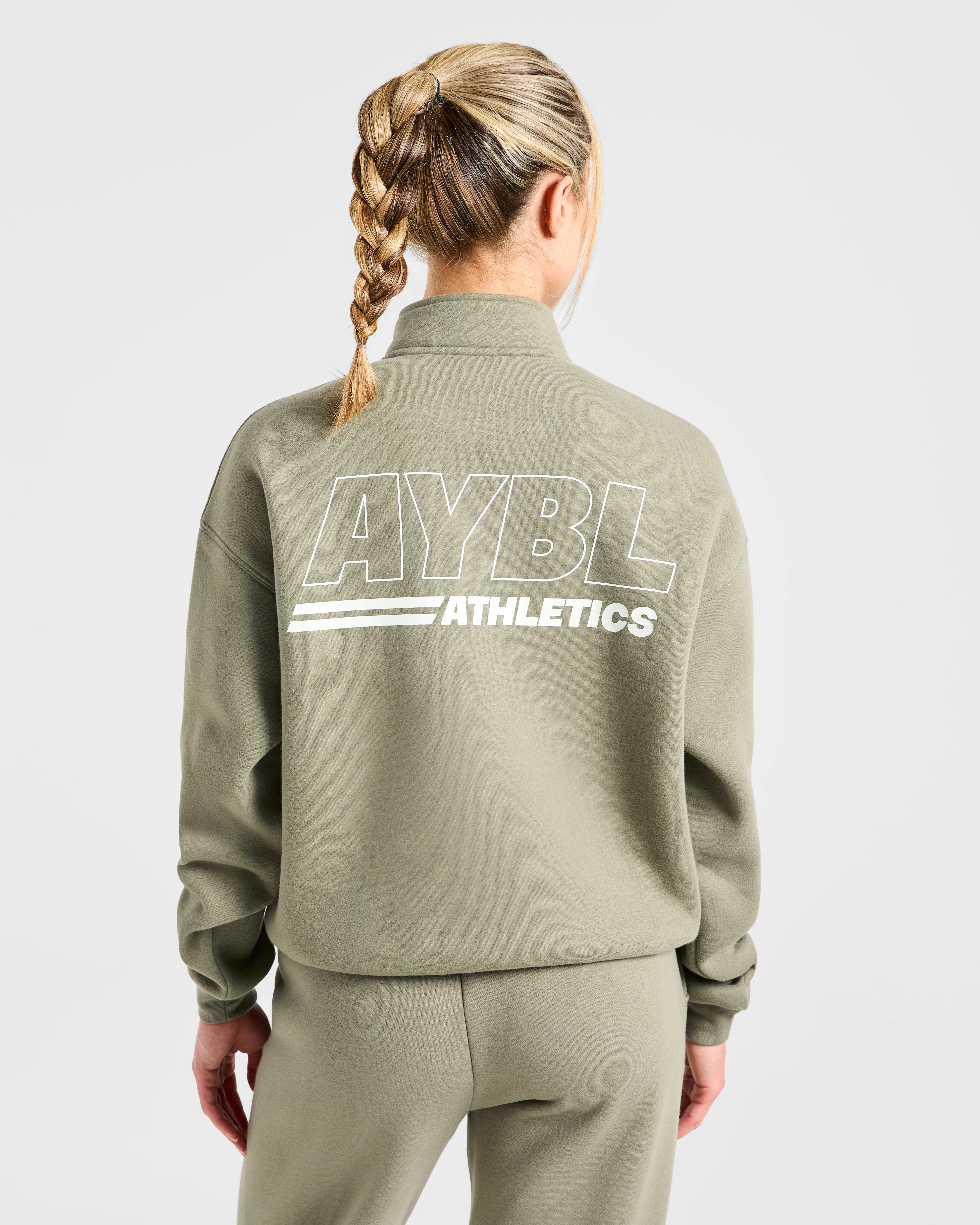 Athletics Track Oversized 1/4 Zip Pullover - Muted Olive sold by AYBL