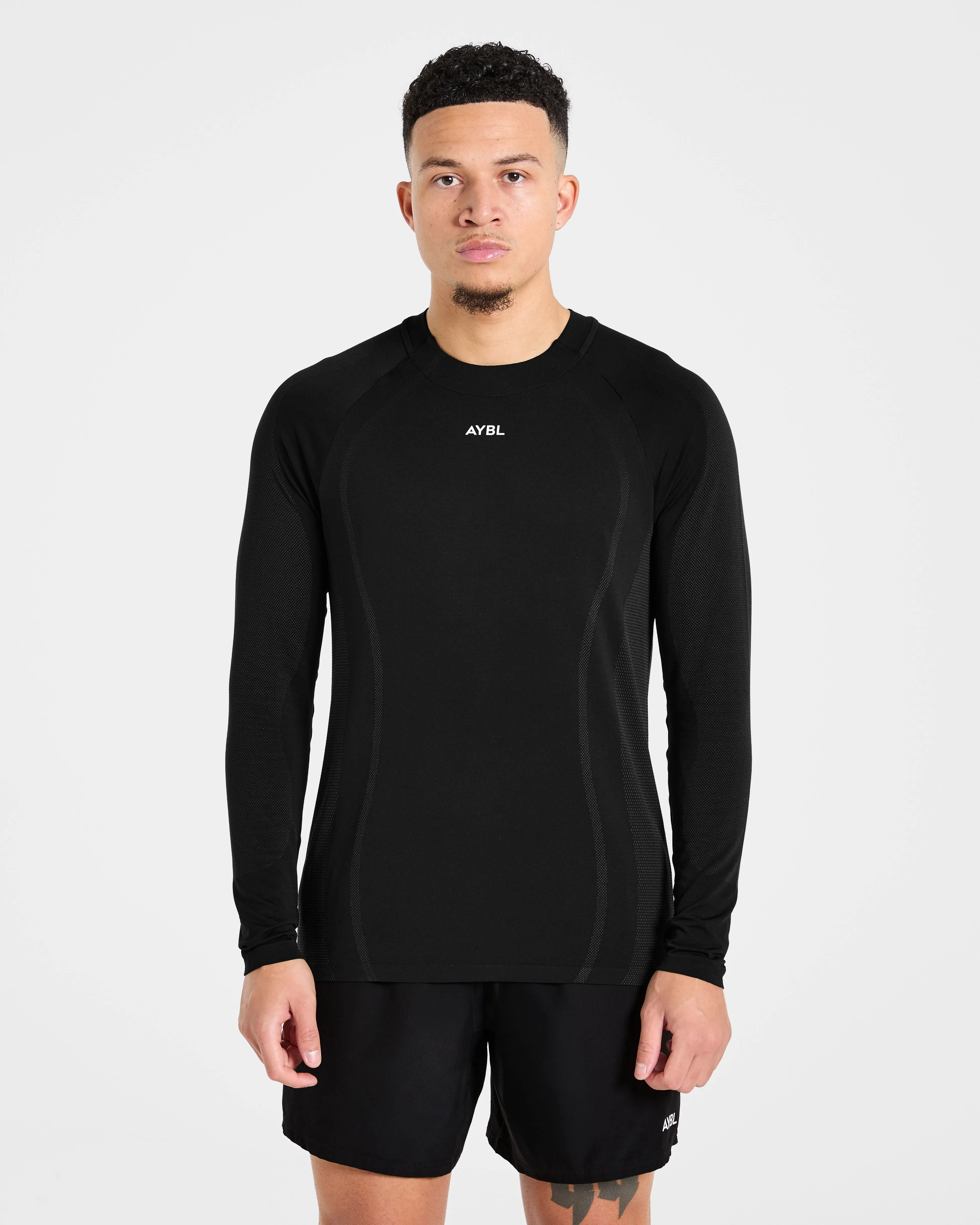 Attain Seamless Long Sleeve T Shirt - Black sold by AYBL