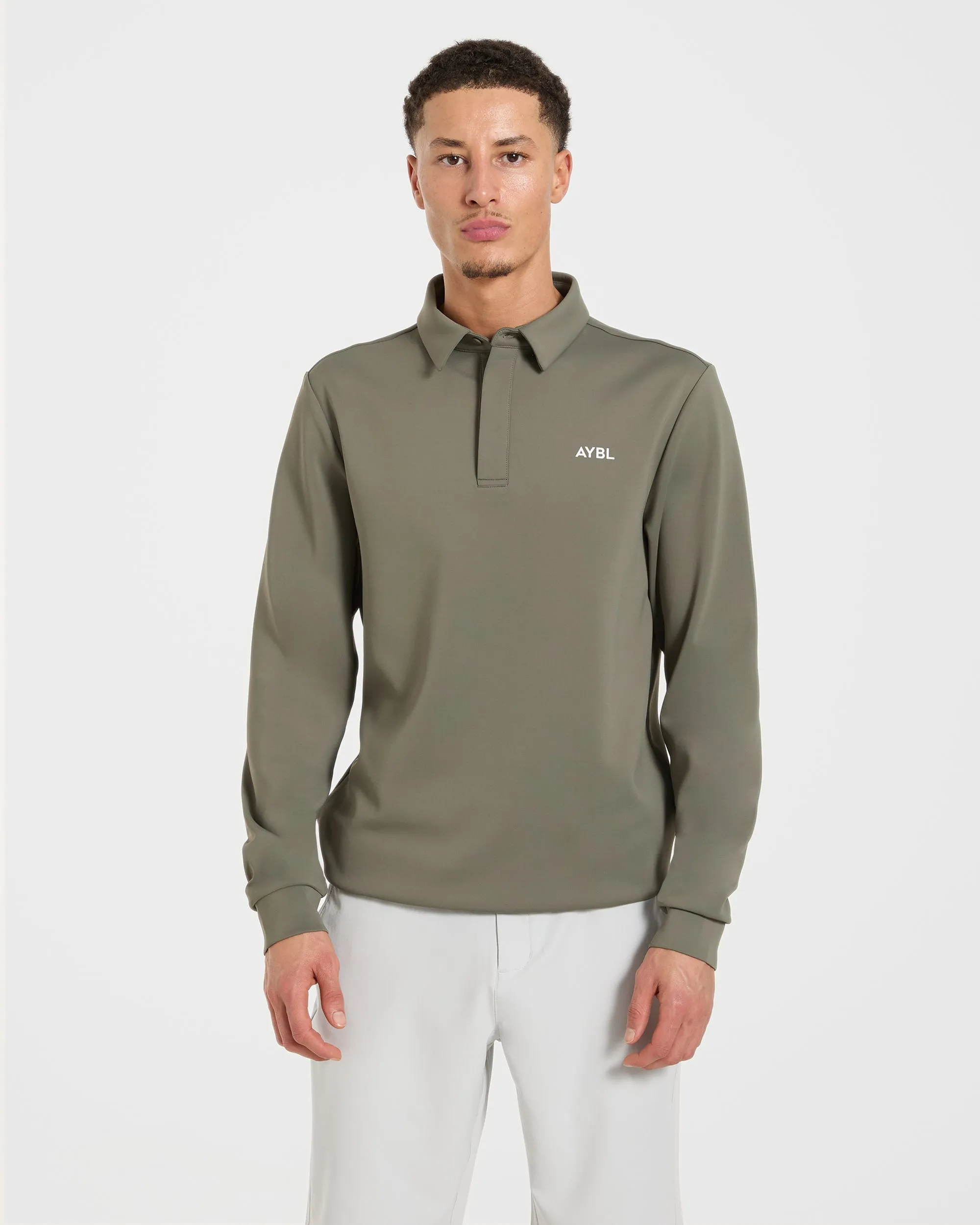 Precision Longsleeve Collared Pullover - Deep Sage sold by AYBL