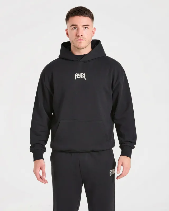 Heavy Lifting Gothic Oversized Hoodie - Black/Off White made by AYBL