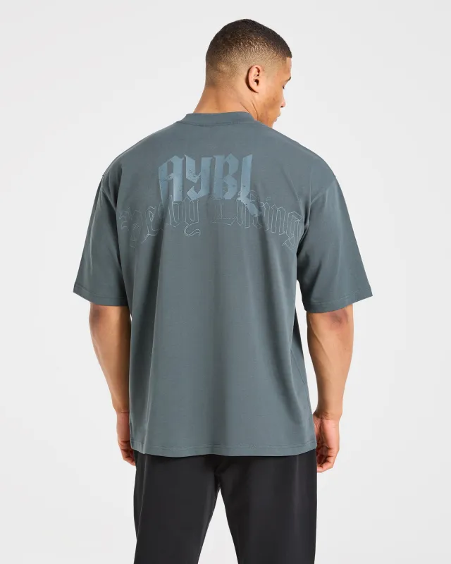 Heavy Lifting Gothic Oversized T Shirt - Iron Slate made by AYBL