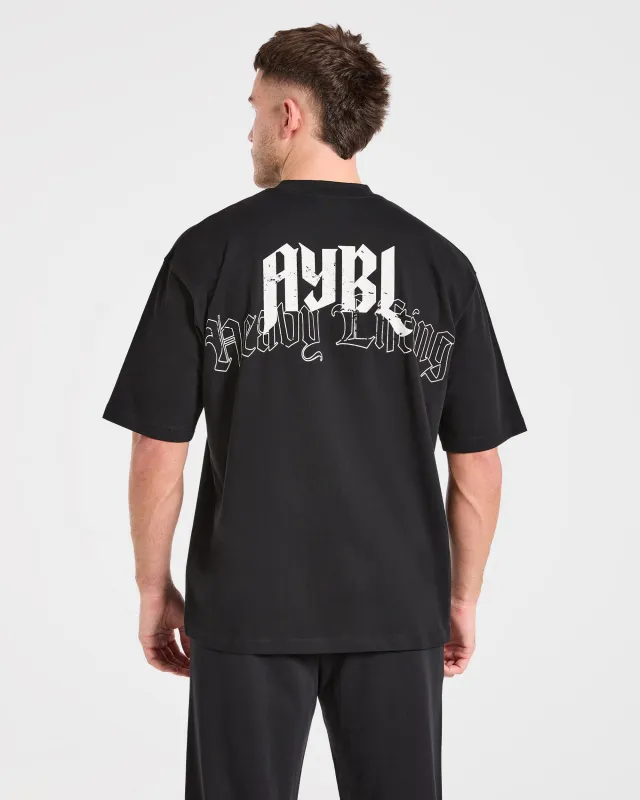 Heavy Lifting Gothic Oversized T Shirt - Black/Off White made by AYBL