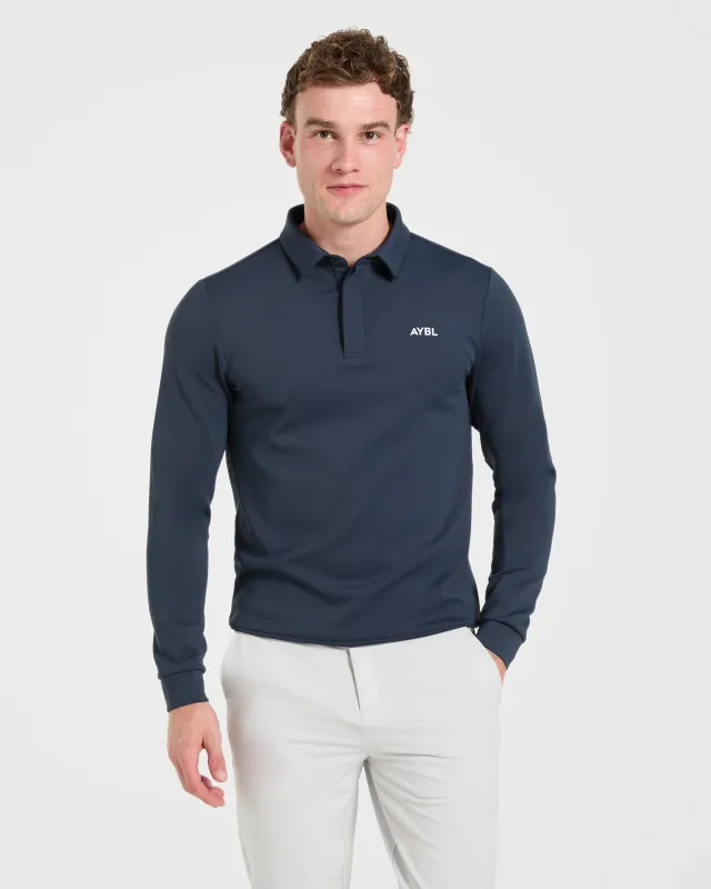 Precision Longsleeve Collared Pullover - Navy Blue made by AYBL