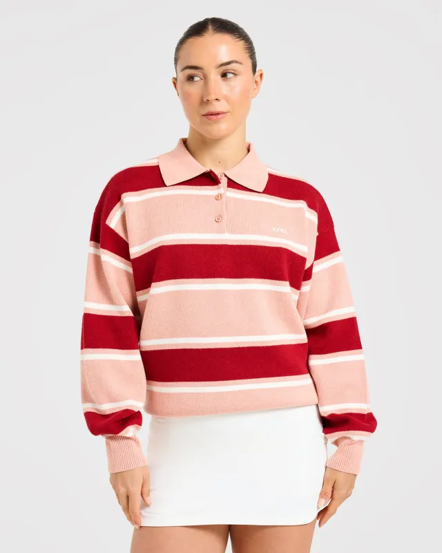 Signature Relaxed Knitted Polo - Burgundy/Pink made by AYBL