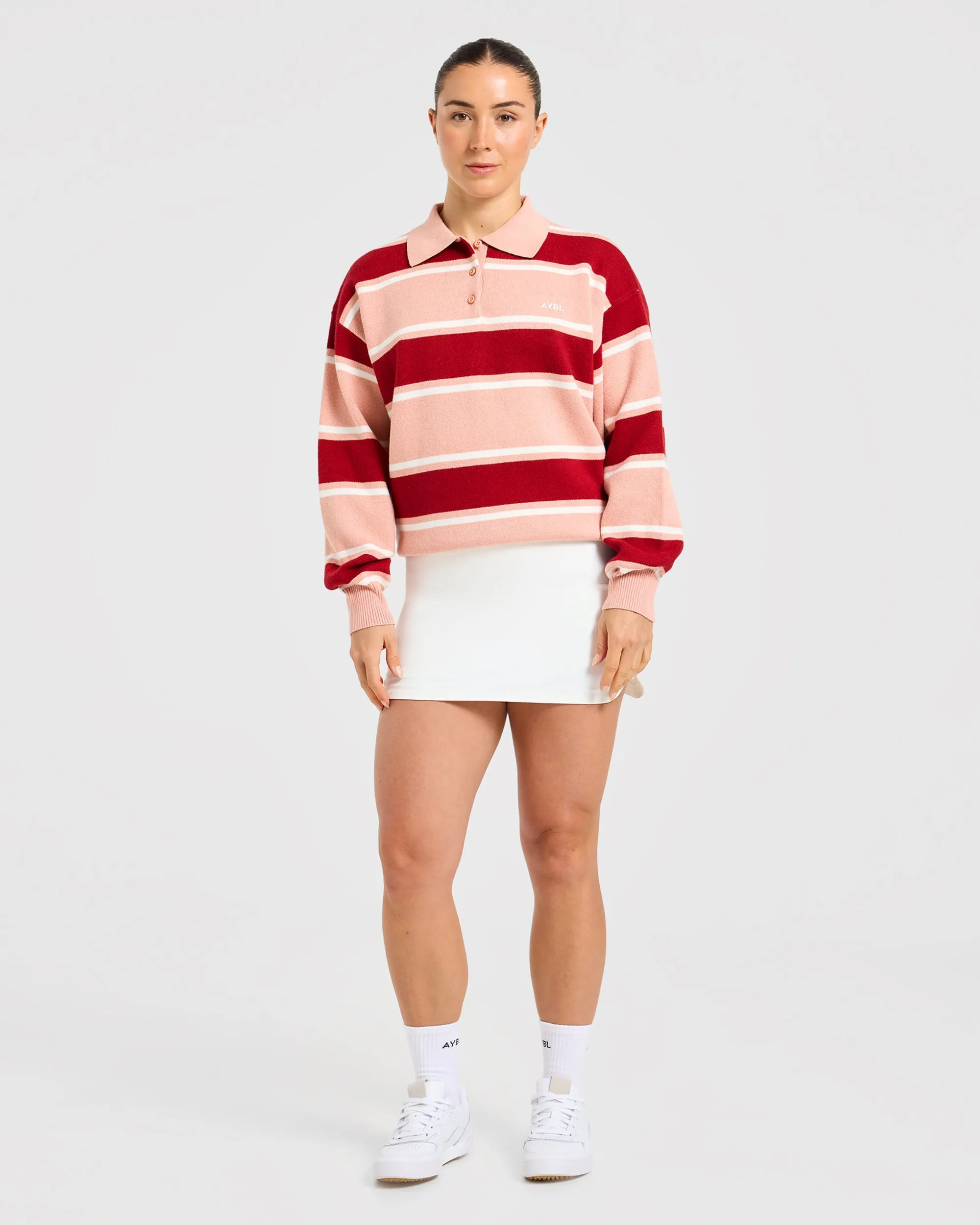 Signature Relaxed Knitted Polo - Burgundy/Pink sold by AYBL product image thumbnail 3