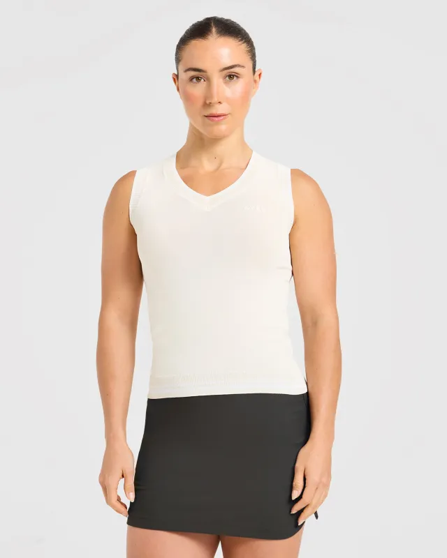 Classic Knitted V Neck Vest - Beige made by AYBL