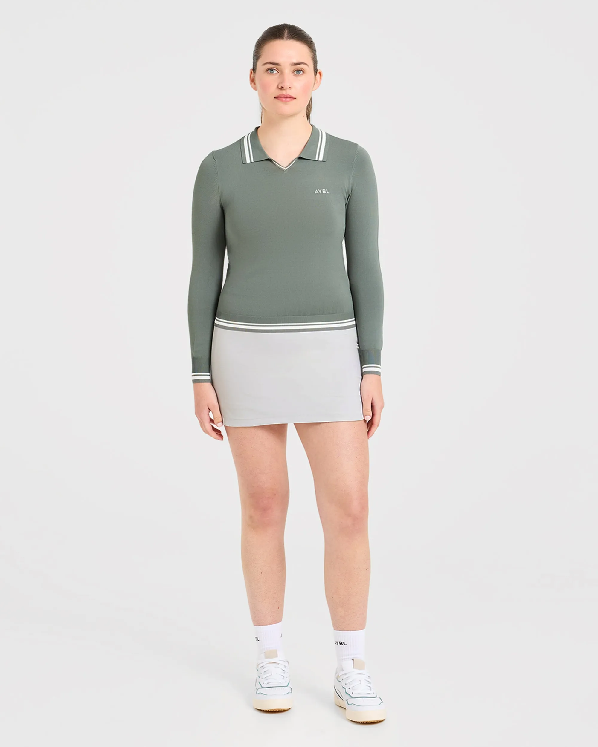 Classic Knitted Long Sleeve Polo - Hillside Green sold by AYBL product image thumbnail 3