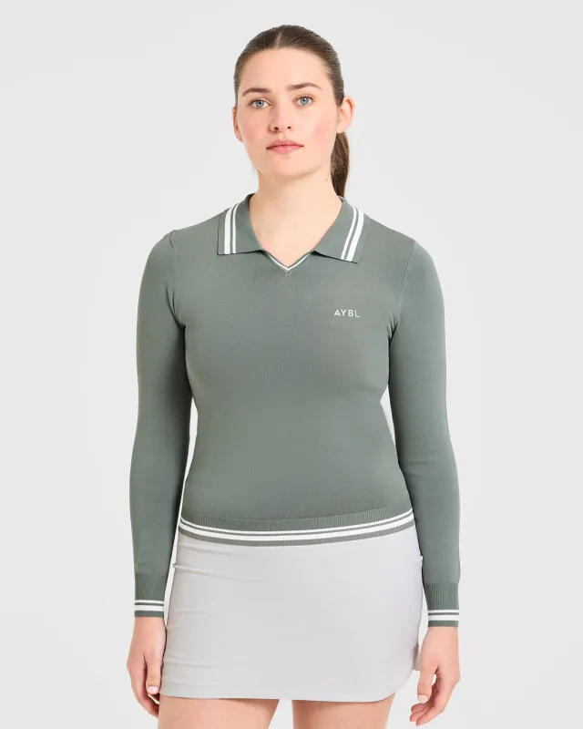 Classic Knitted Long Sleeve Polo - Hillside Green made by AYBL
