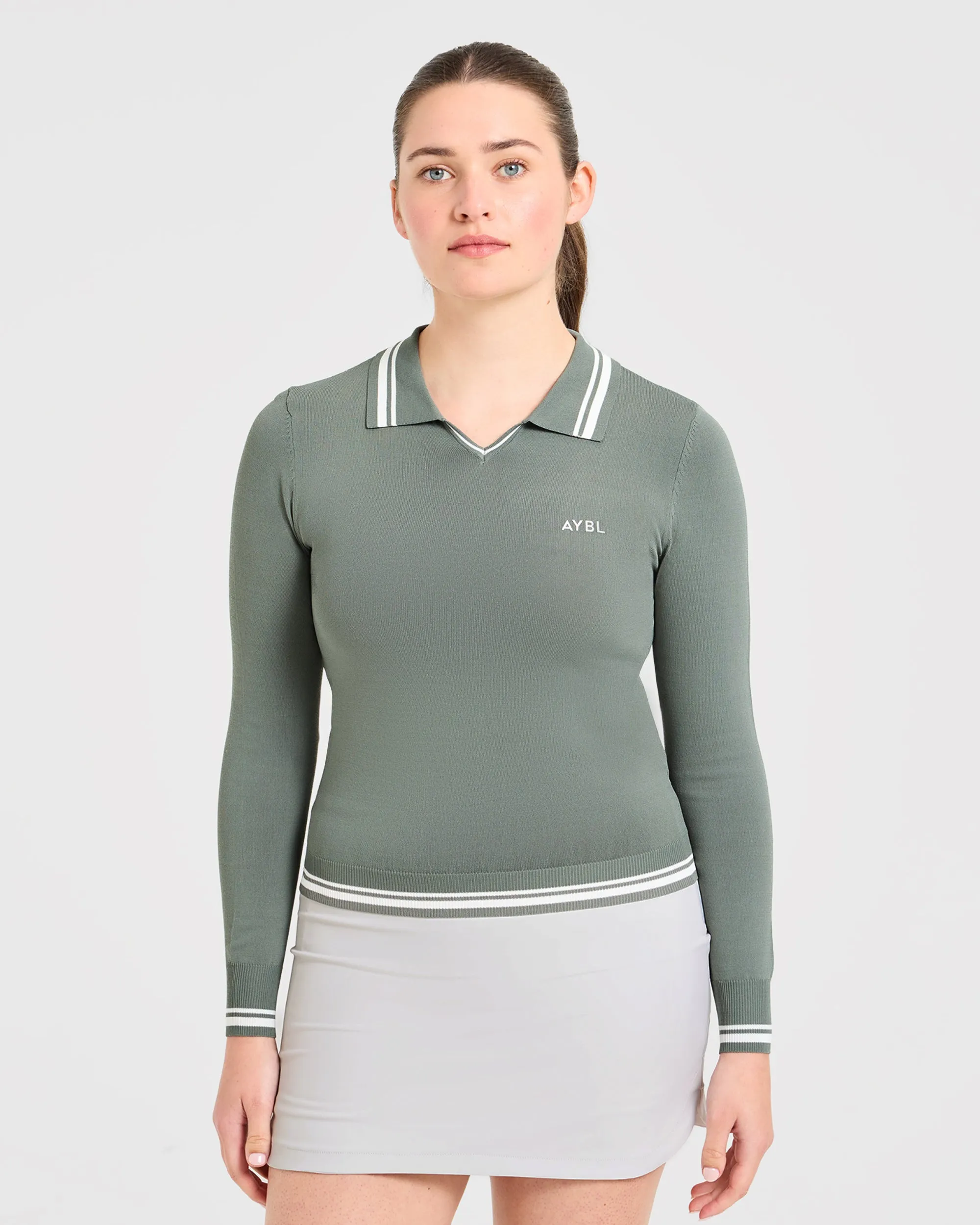 Classic Knitted Long Sleeve Polo - Hillside Green sold by AYBL