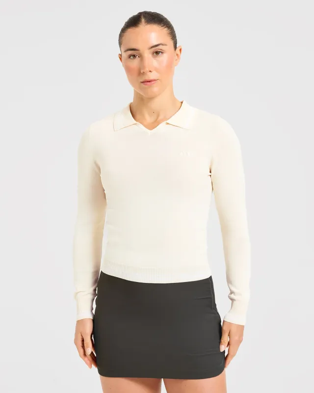 Classic Knitted Long Sleeve Polo - Beige made by AYBL