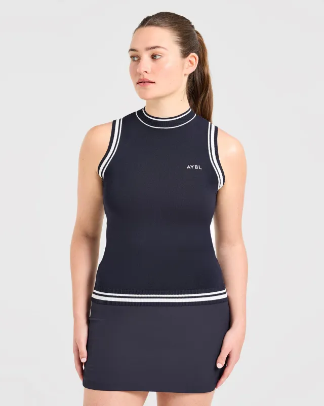 Classic Knitted High Neck Vest - Navy made by AYBL