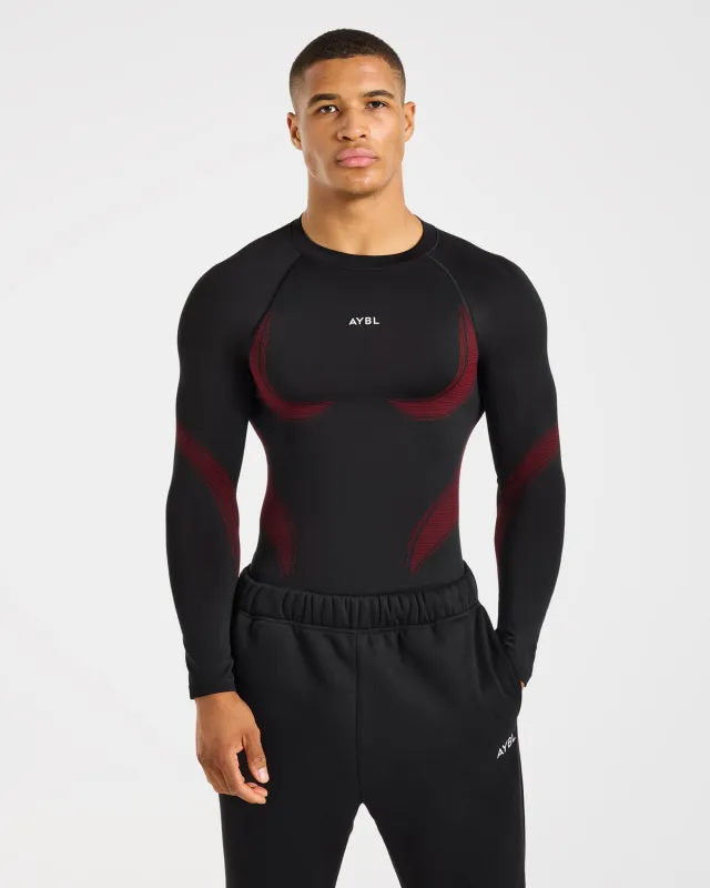 Charge Seamless Long Sleeve T Shirt - Black/Red made by AYBL