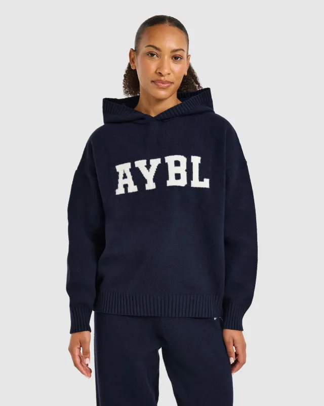 Varsity Oversized Knitted Hoodie - Navy made by AYBL
