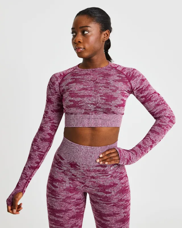 Evolve Camo Seamless Long Sleeve Crop Top - Burgundy sold by AYBL