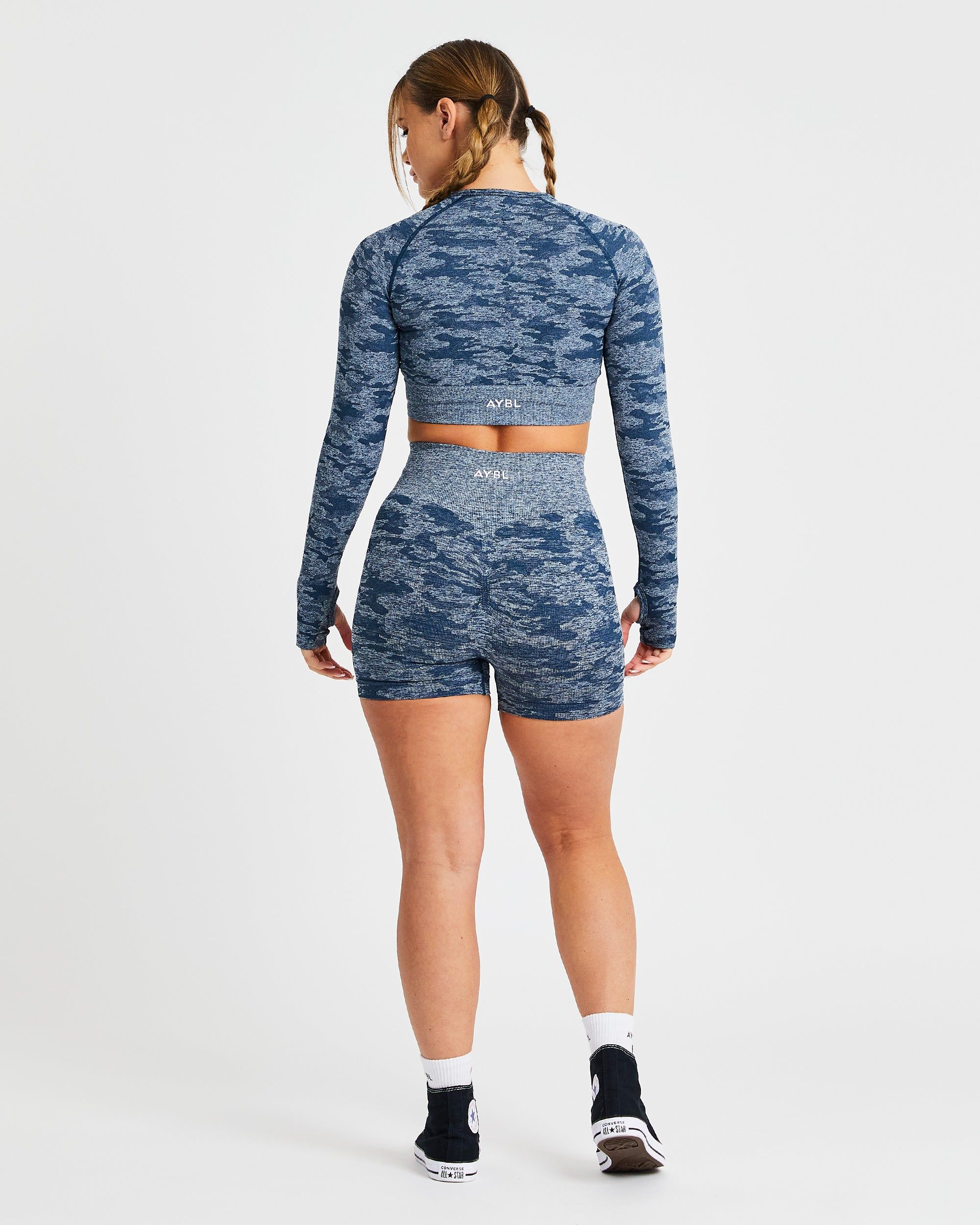 Evolve Camo Seamless Long Sleeve Crop Top - Teal sold by AYBL product image thumbnail 4