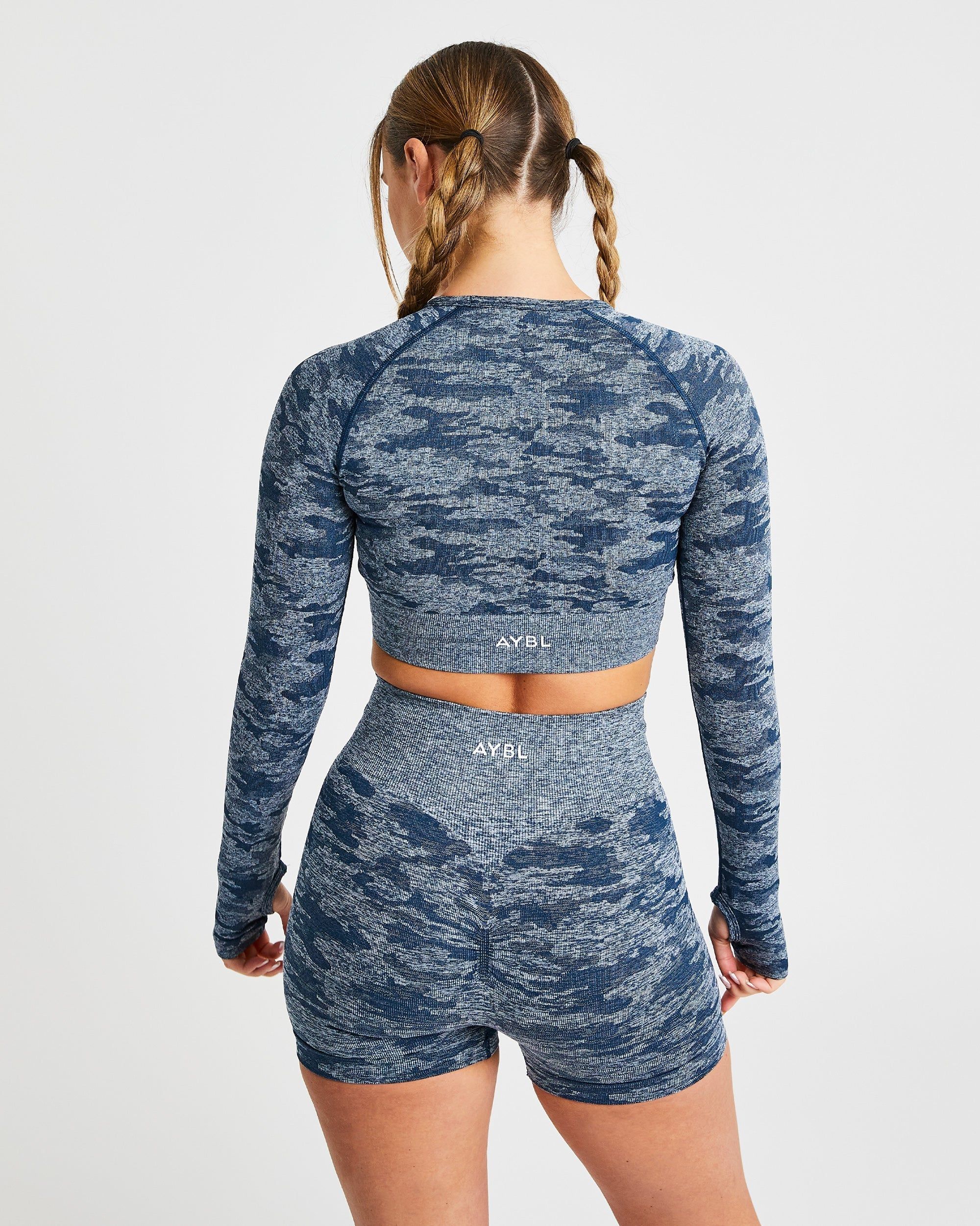 Evolve Camo Seamless Long Sleeve Crop Top - Teal sold by AYBL product image thumbnail 2