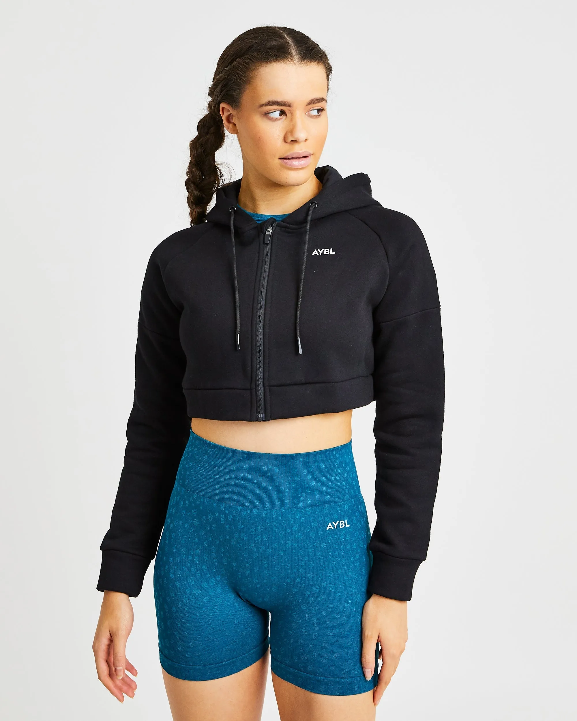 Beyond Crop Zip Hoodie - Black sold by AYBL