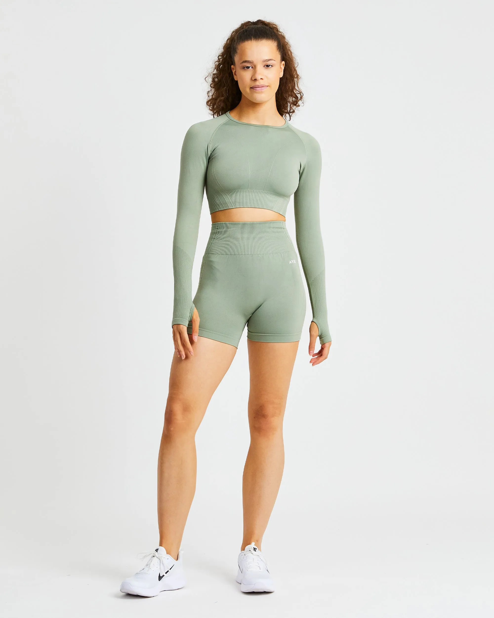 Balance V2 Seamless Long Sleeve Crop Top - Olive Green sold by AYBL product image thumbnail 3