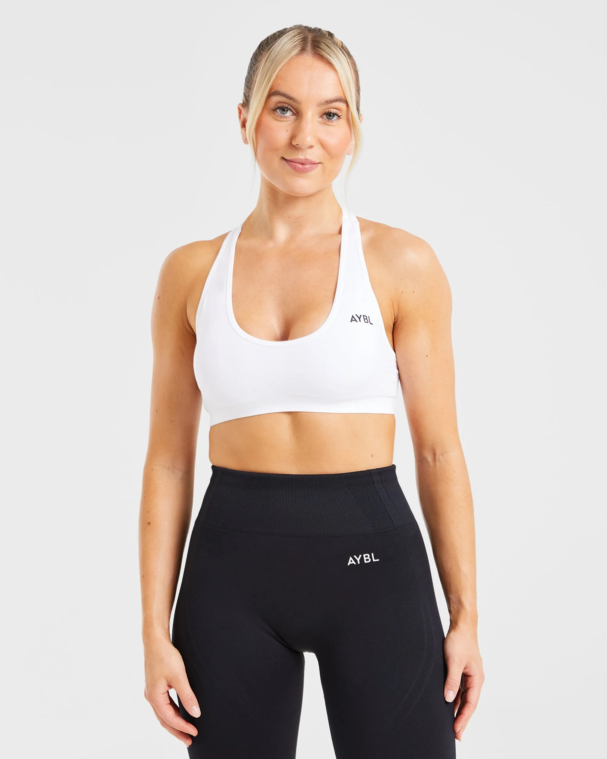 Essential Seamless Racer Back Sports Bra - White sold by AYBL