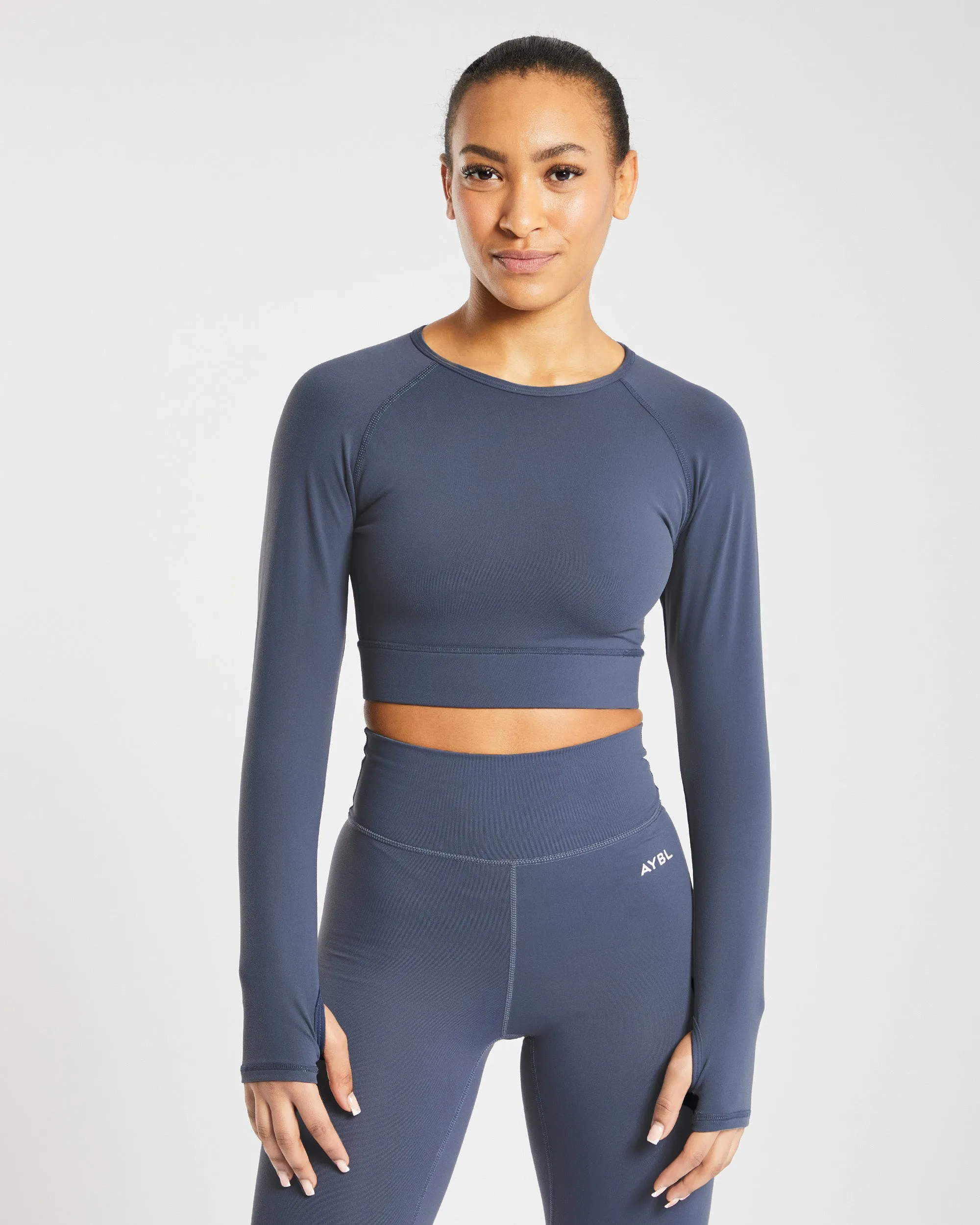 Core Long Sleeve Crop Top - Navy Blue sold by AYBL
