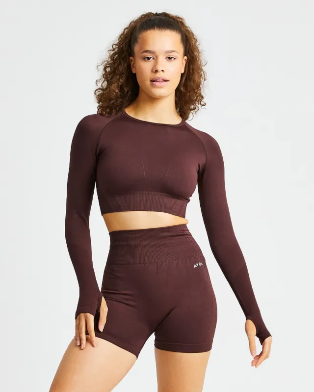 Balance V2 Seamless Long Sleeve Crop Top - Chocolate Brown sold by AYBL