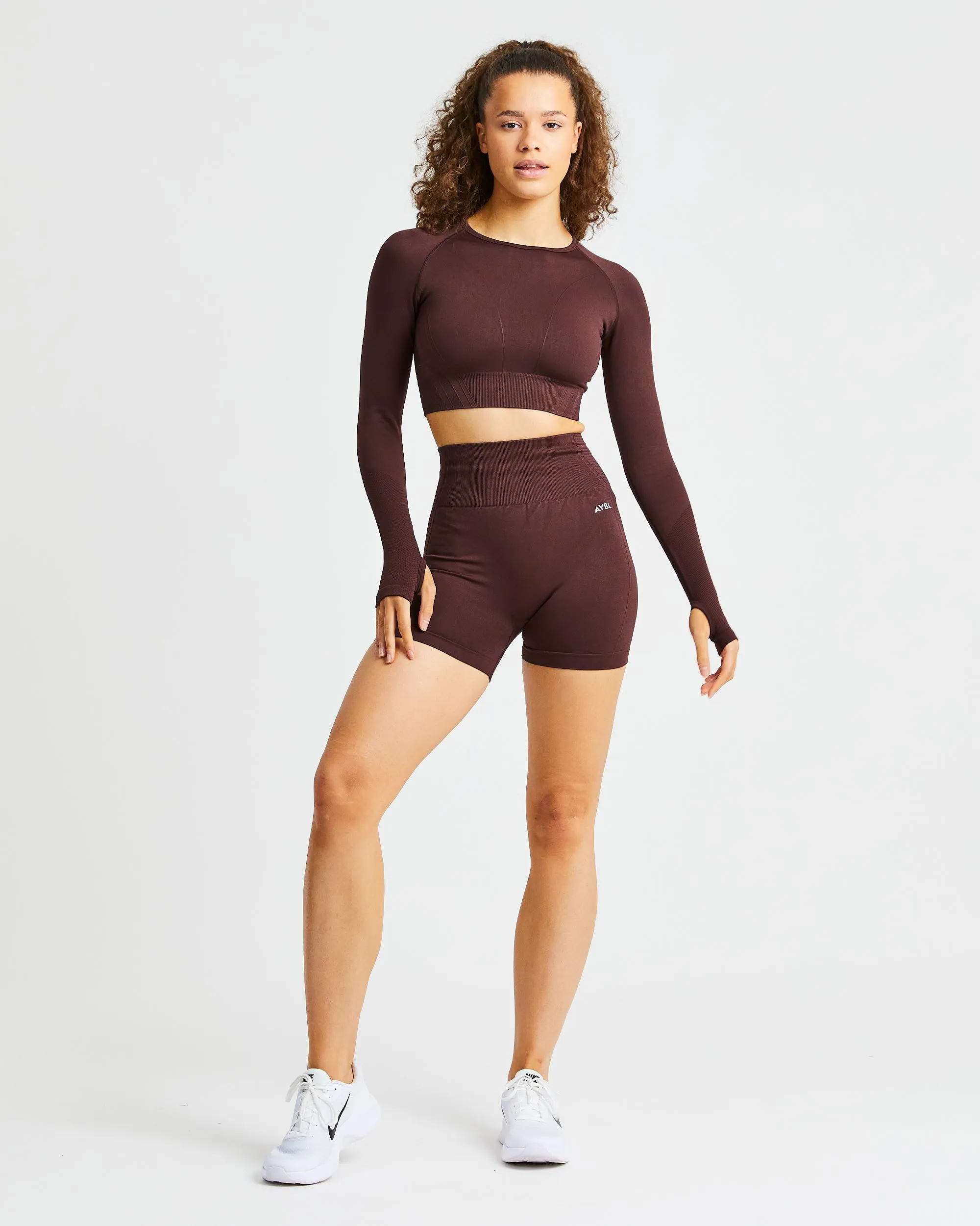 Balance V2 Seamless Long Sleeve Crop Top - Chocolate Brown sold by AYBL product image thumbnail 3