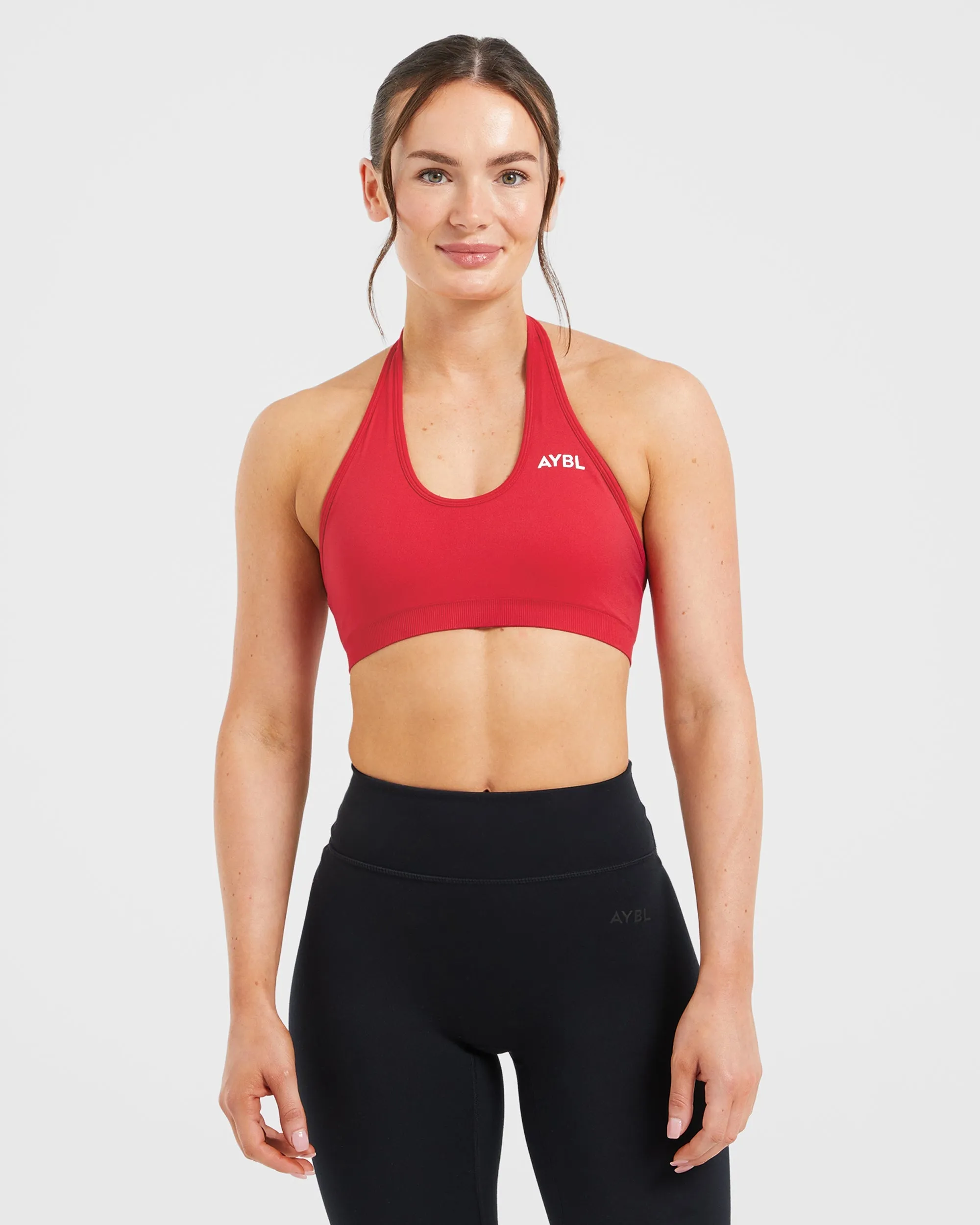Essential Seamless Halterneck Sports Bra - Red sold by AYBL