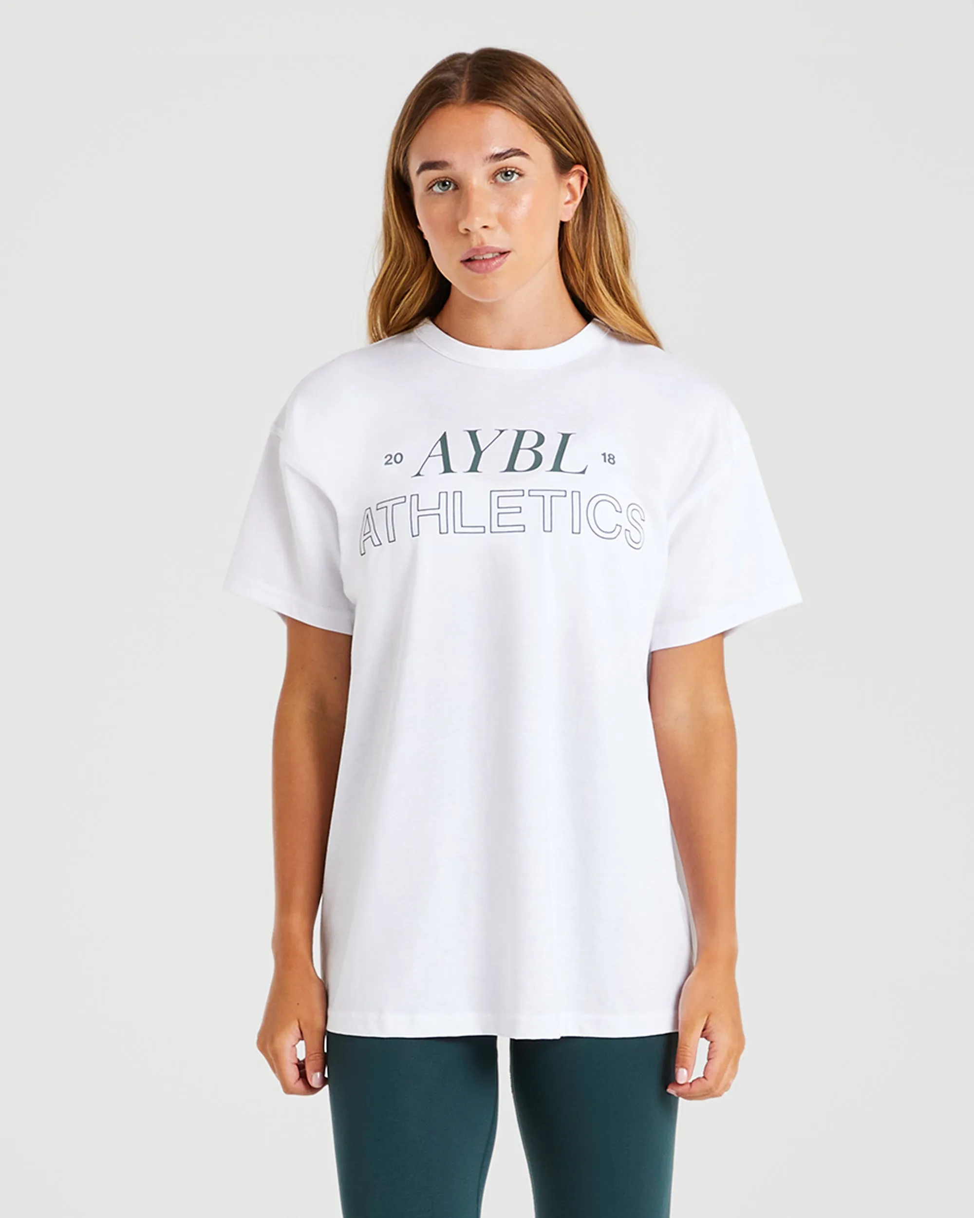 Athletics 18 Oversized T Shirt - White/Dark Green sold by AYBL