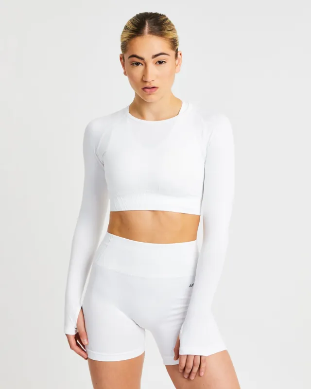 Balance V2 Seamless Long Sleeve Crop Top - White sold by AYBL
