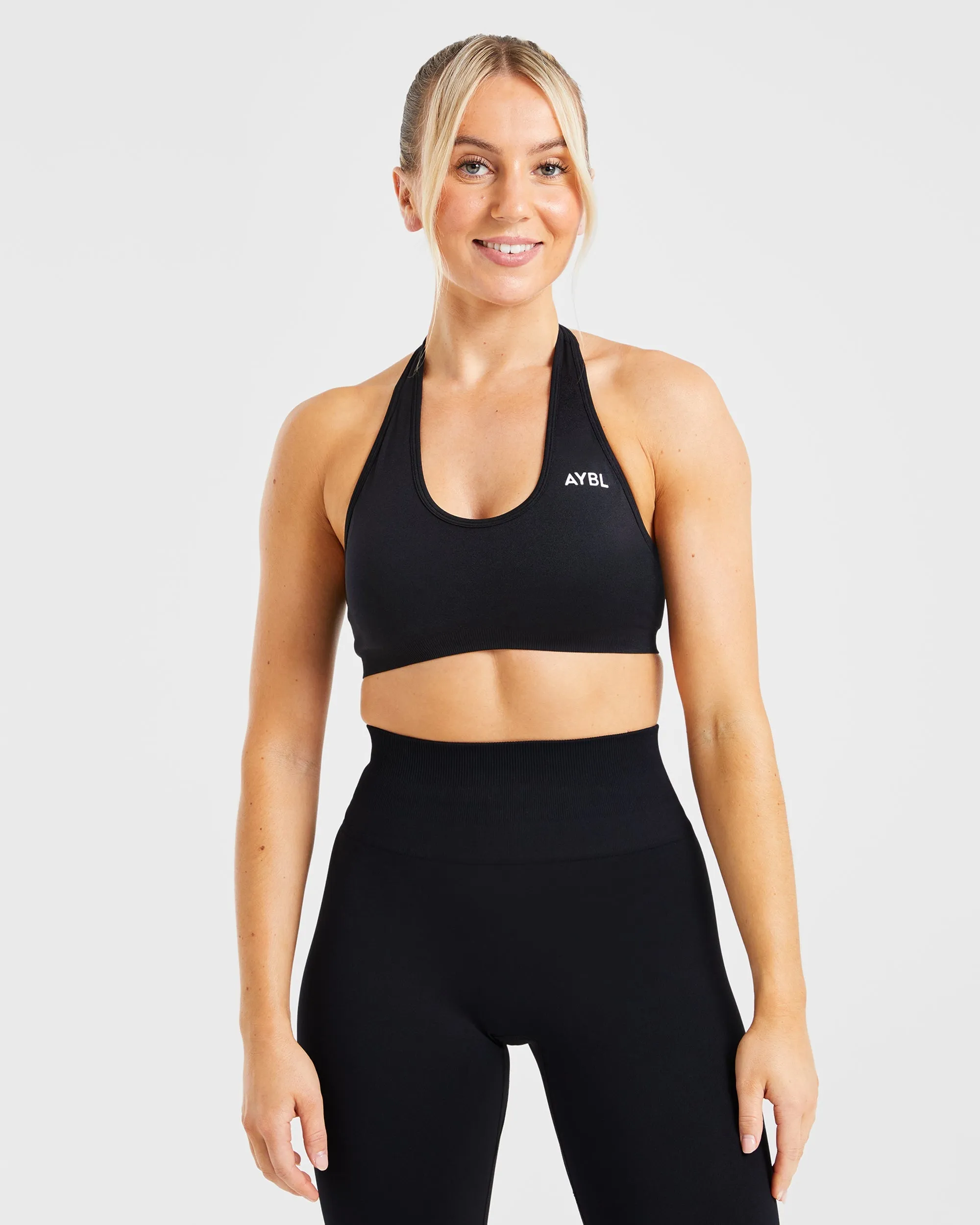 Essential Seamless Halterneck Sports Bra - Black sold by AYBL
