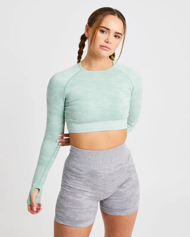 Evolve Camo Seamless Long Sleeve Crop Top - Green sold by AYBL