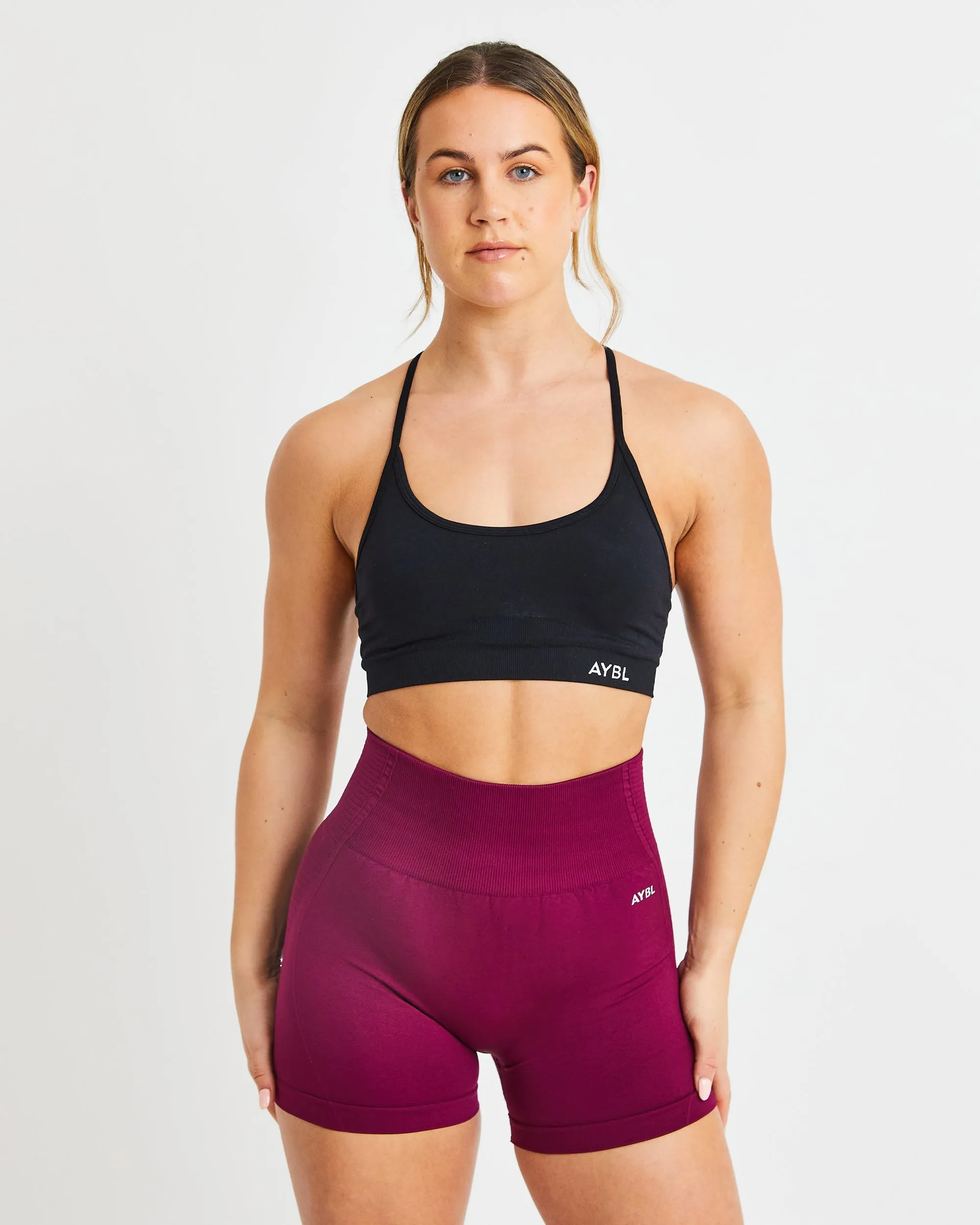 Essential Seamless V Neck Sports Bra - Black sold by AYBL
