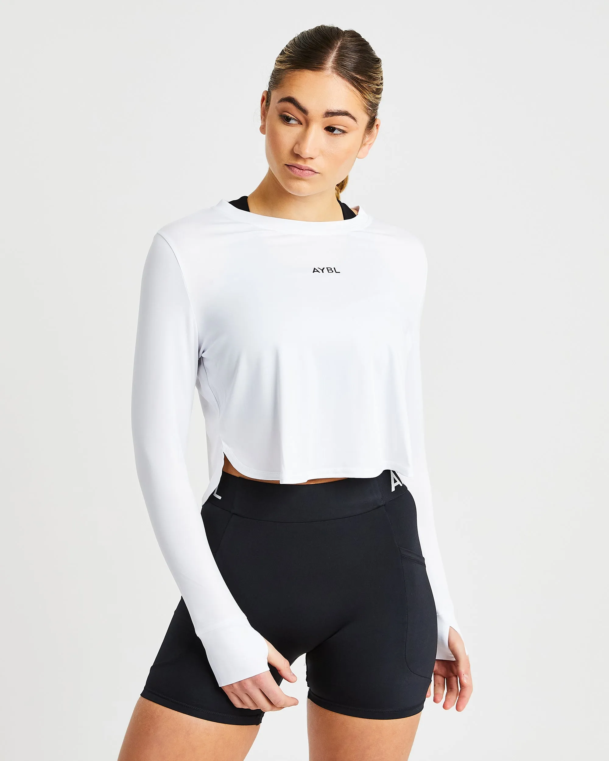Define Long Sleeve Crop T - White sold by AYBL