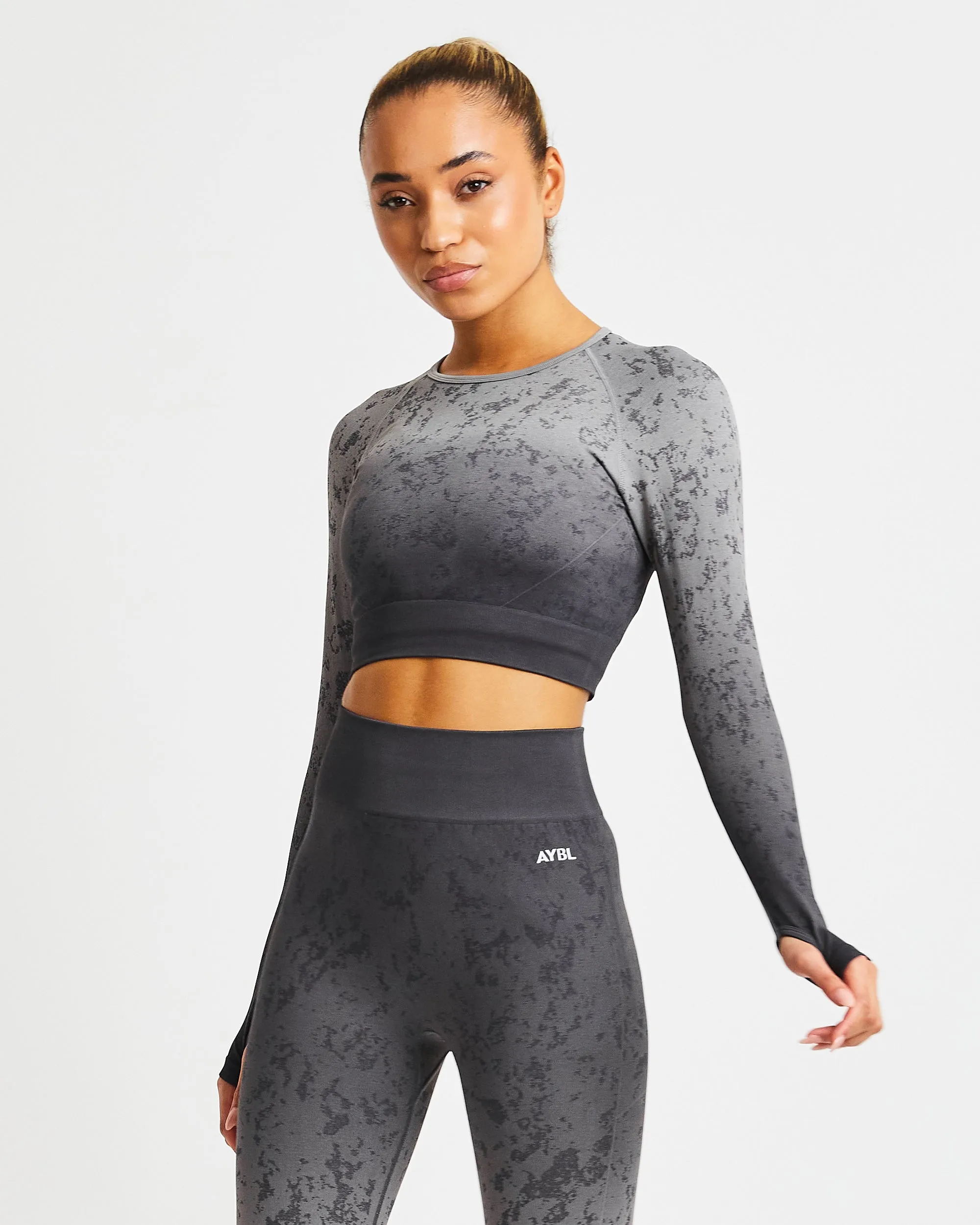 Flare Seamless Long Sleeve Crop Top - Grey sold by AYBL