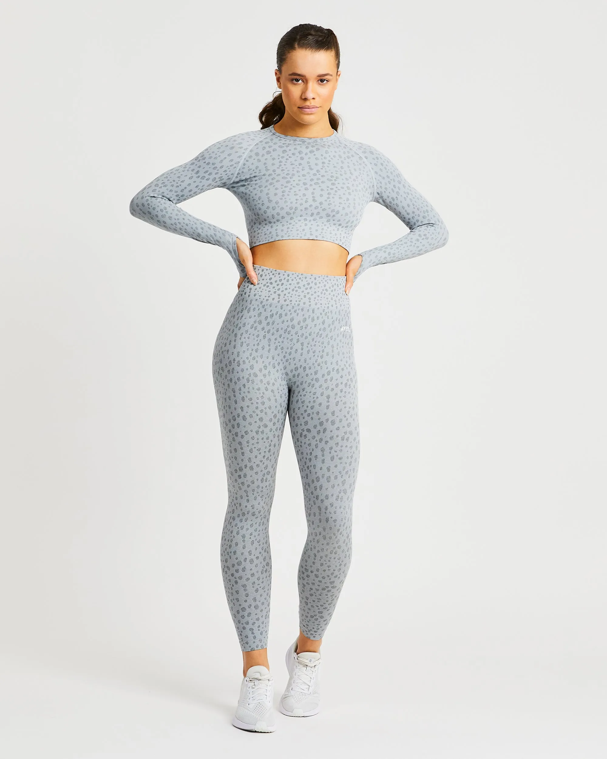 Evolve Speckle Seamless Long Sleeve Crop Top - Light Grey sold by AYBL product image thumbnail 3