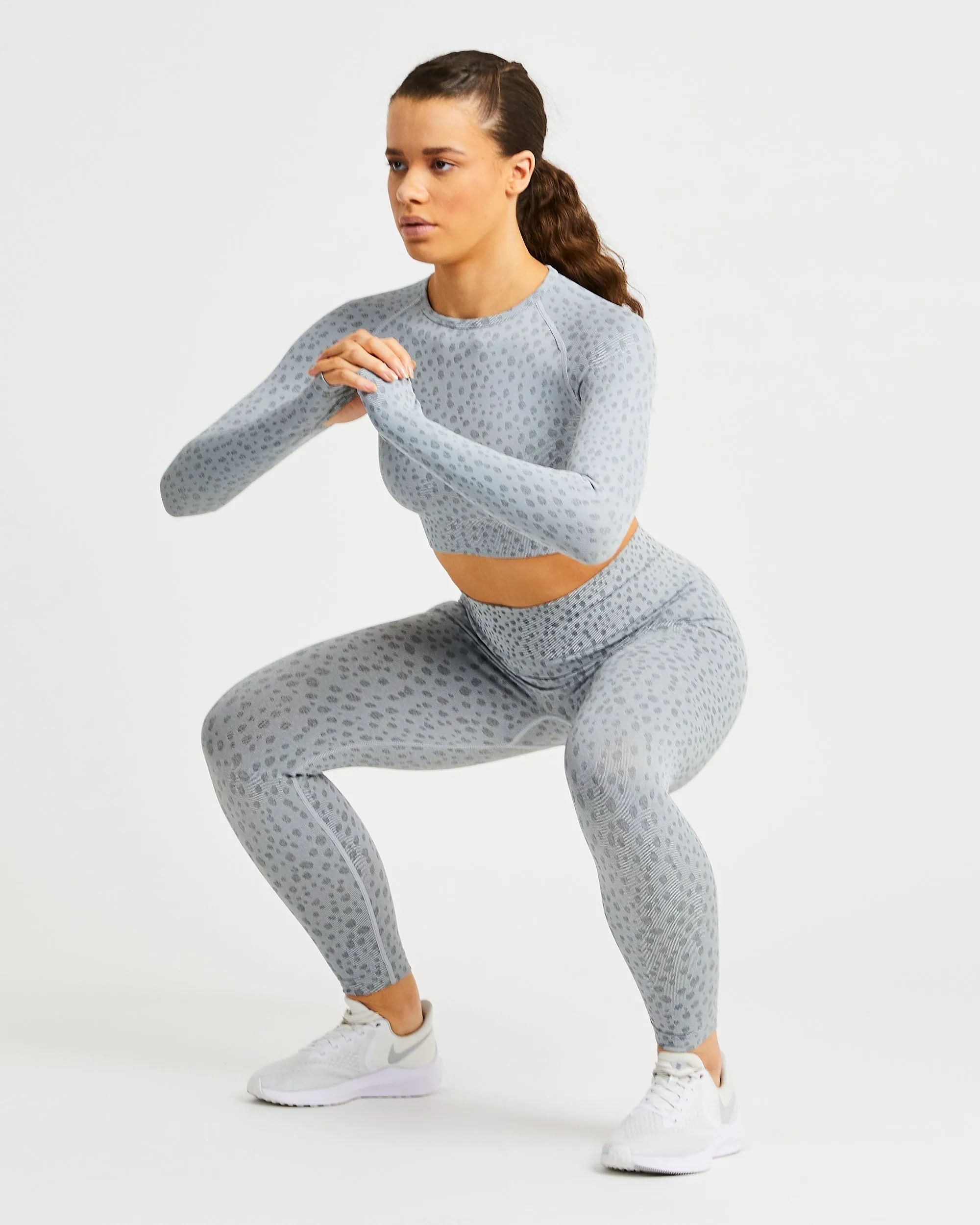 Evolve Speckle Seamless Long Sleeve Crop Top - Light Grey sold by AYBL product image thumbnail 5