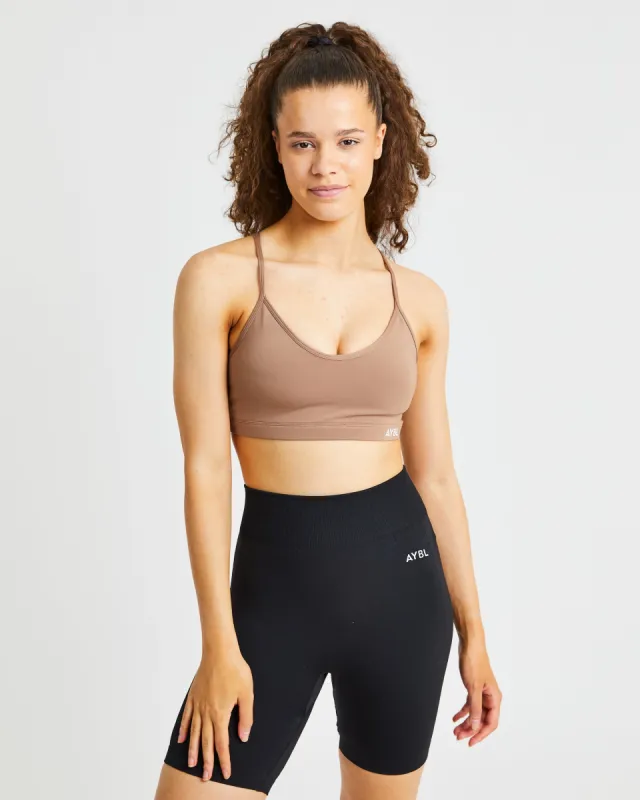 Essential V Neck Sports Bra - Brown sold by AYBL