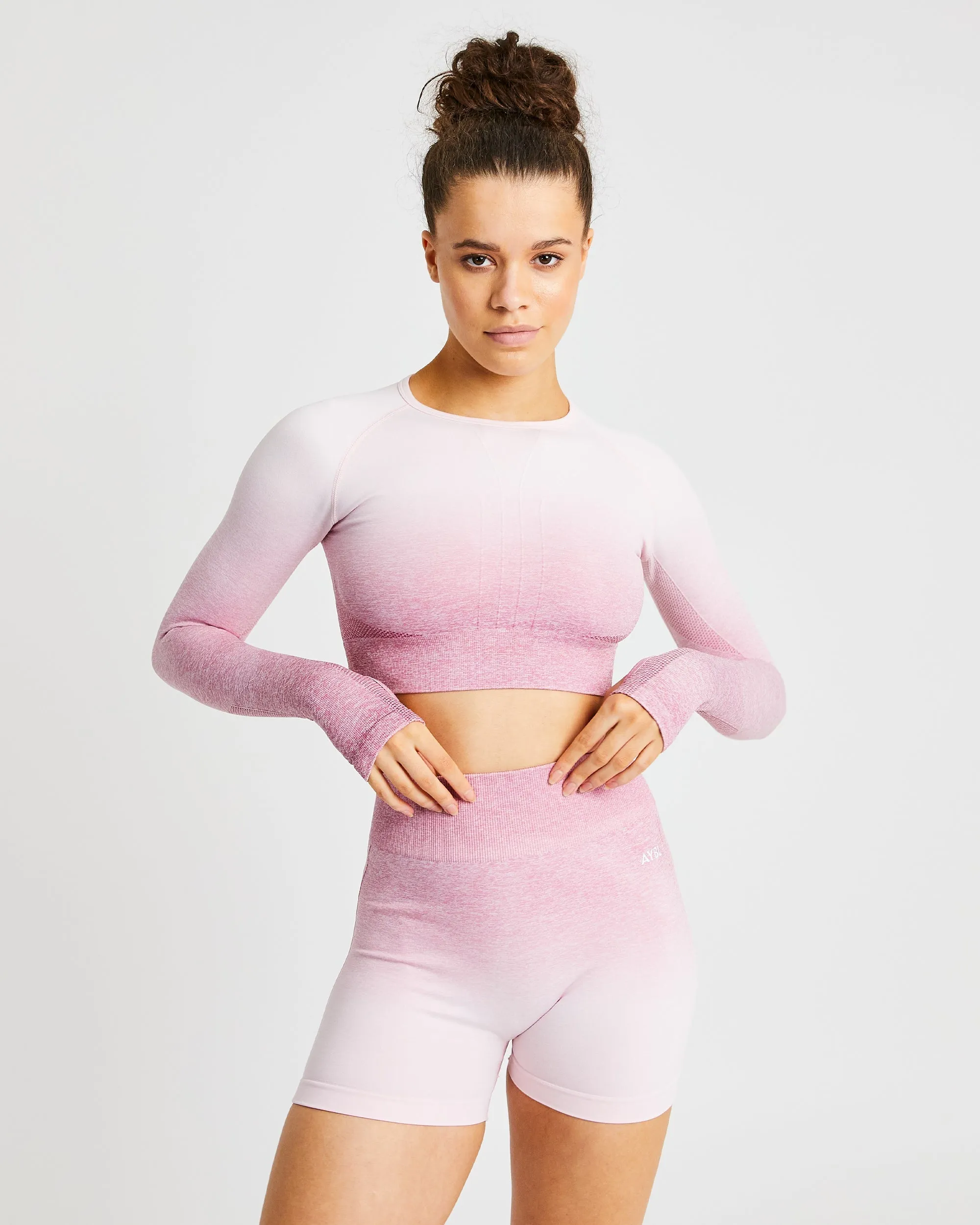 Pulse Ombré Seamless Long Sleeve Crop Top - Pink sold by AYBL