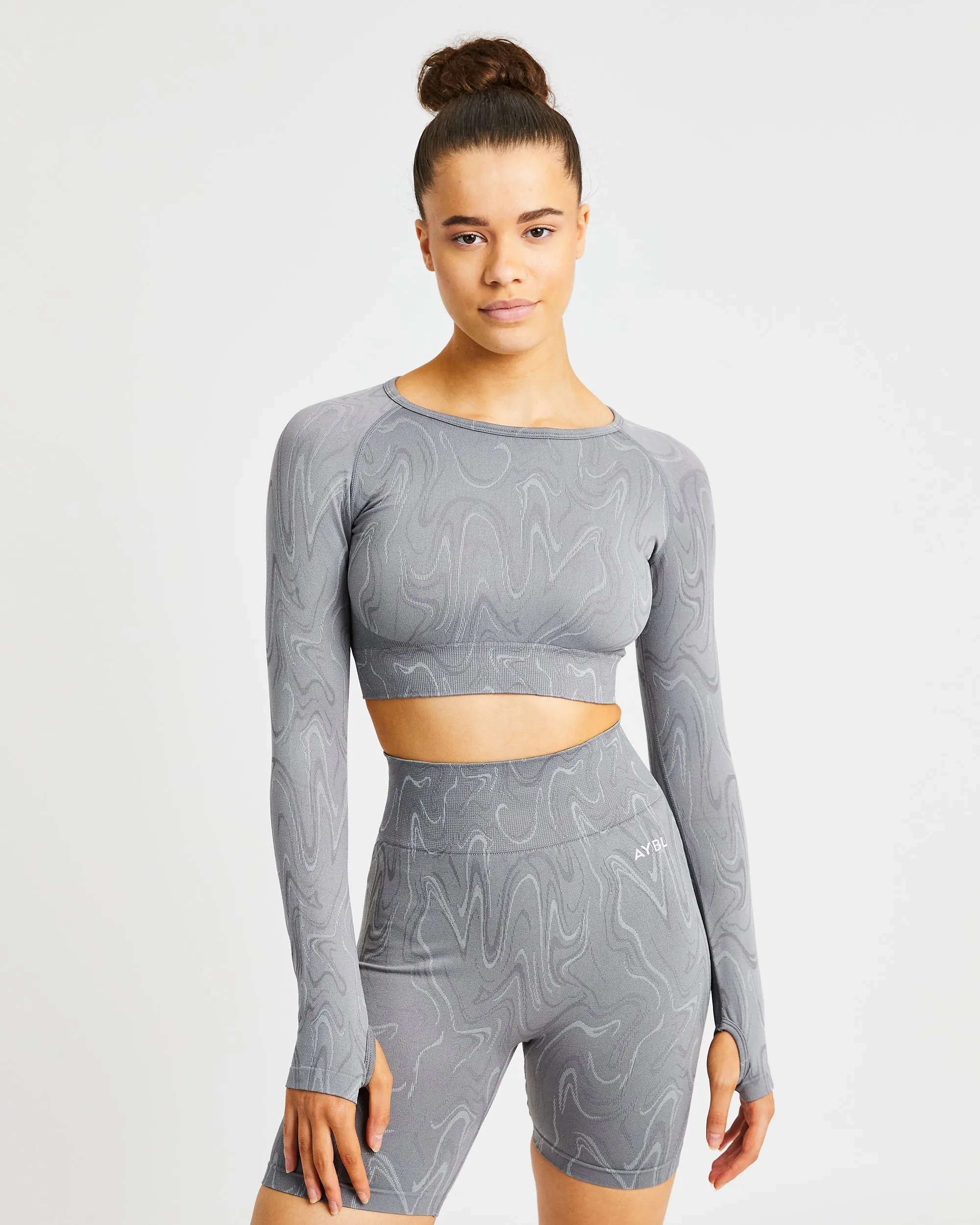 Velocity Seamless Long Sleeve Crop Top - Grey sold by AYBL