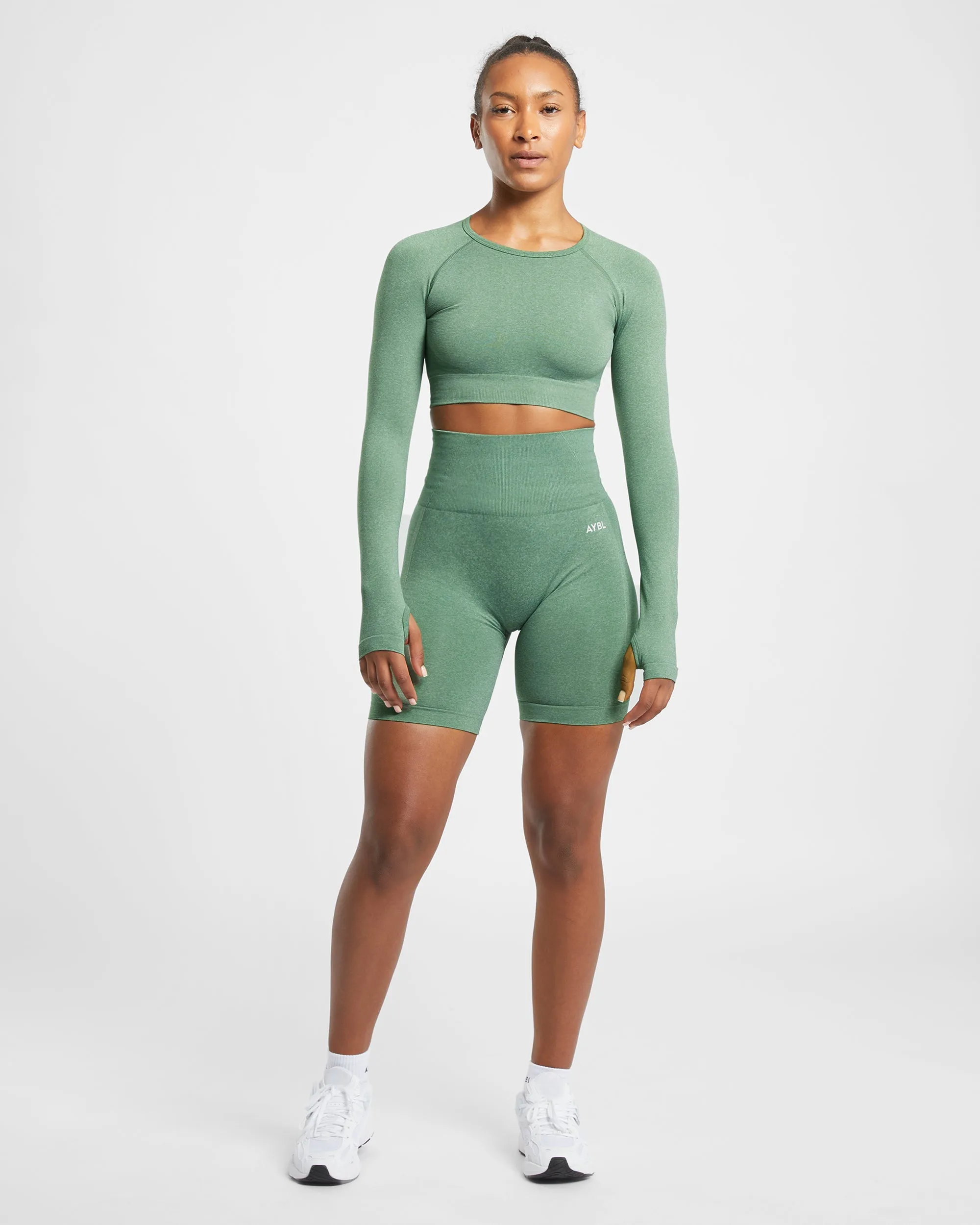 Empower Seamless Long Sleeve Crop Top - Olive Marl sold by AYBL product image thumbnail 3