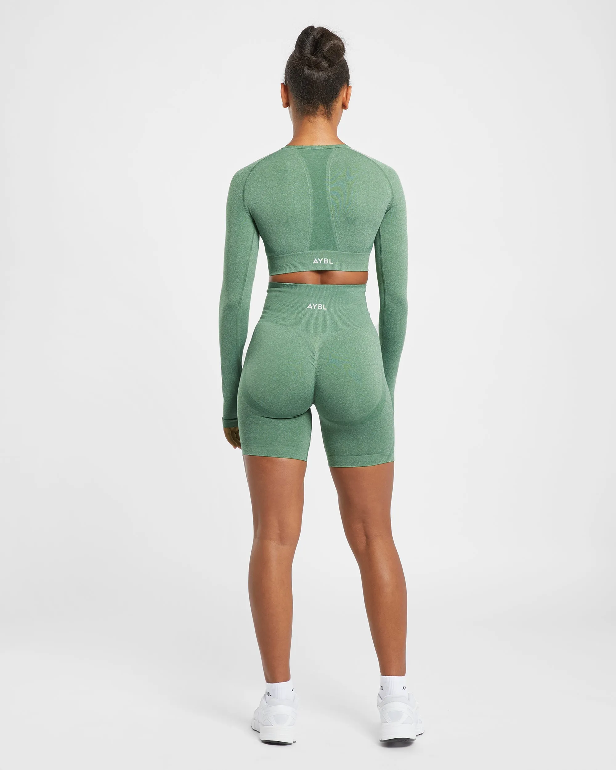 Empower Seamless Long Sleeve Crop Top - Olive Marl sold by AYBL product image thumbnail 4