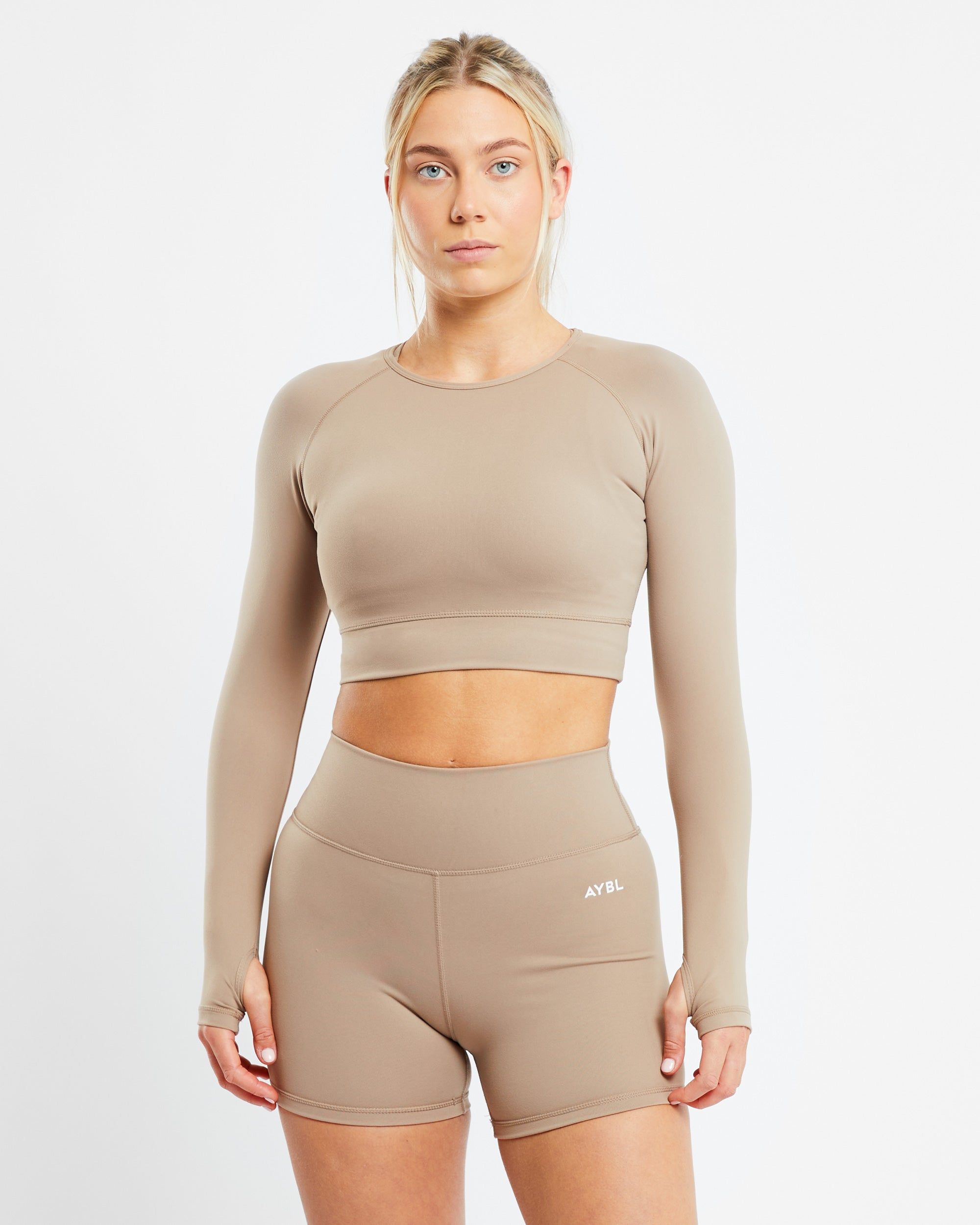 Core Long Sleeve Crop Top - Mocha sold by AYBL