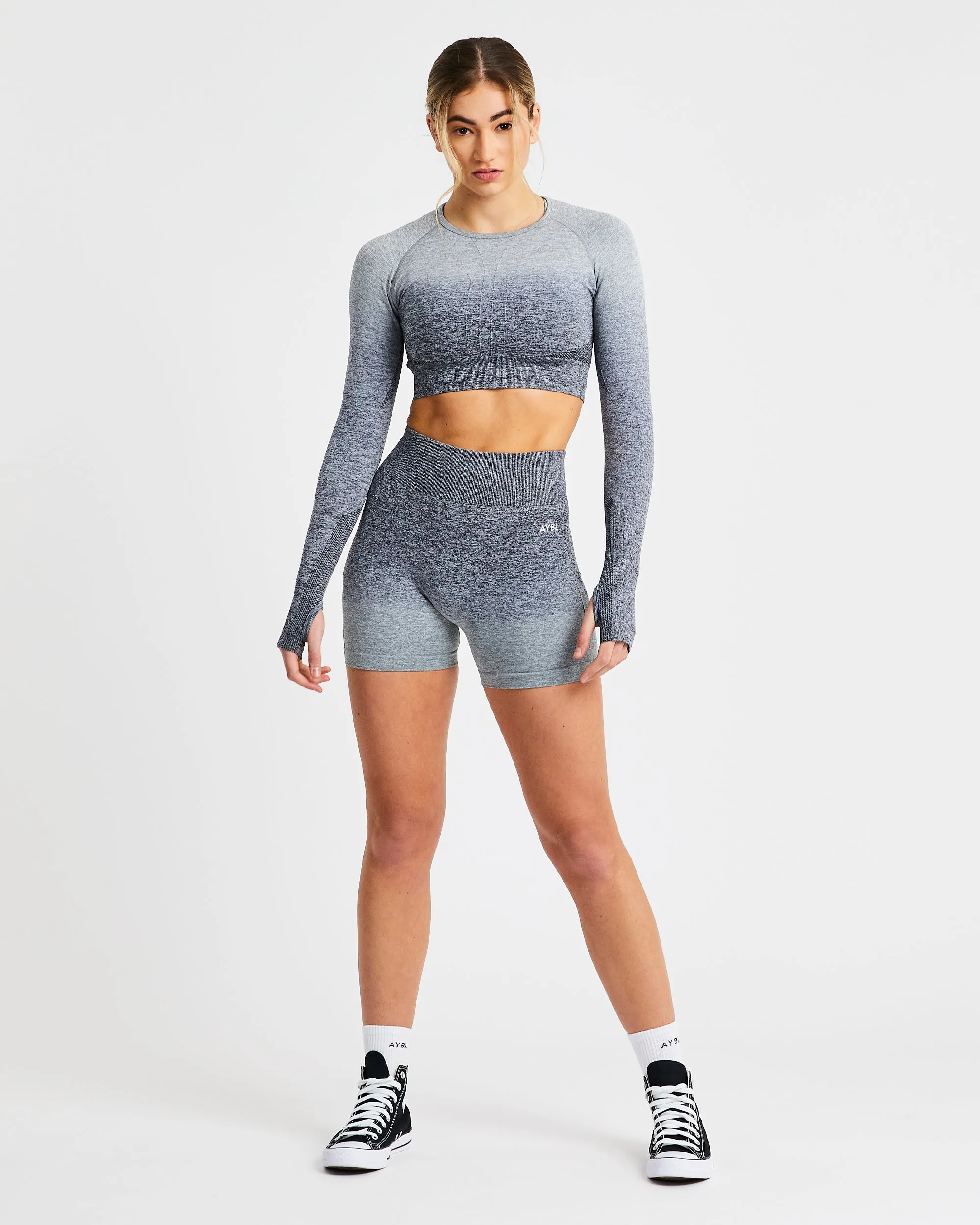 Pulse Ombré Seamless Long Sleeve Crop Top - Grey Marl sold by AYBL product image thumbnail 3