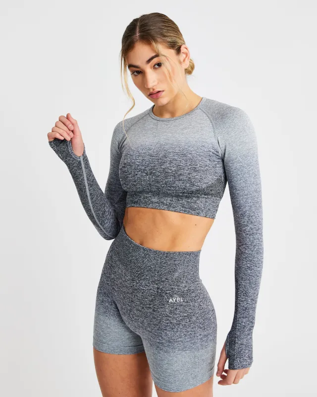 Pulse Ombré Seamless Long Sleeve Crop Top - Grey Marl sold by AYBL