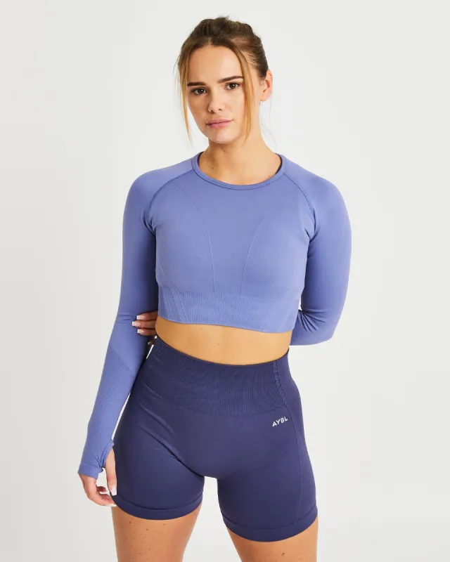 Balance V2 Seamless Long Sleeve Crop Top - Steel Blue sold by AYBL