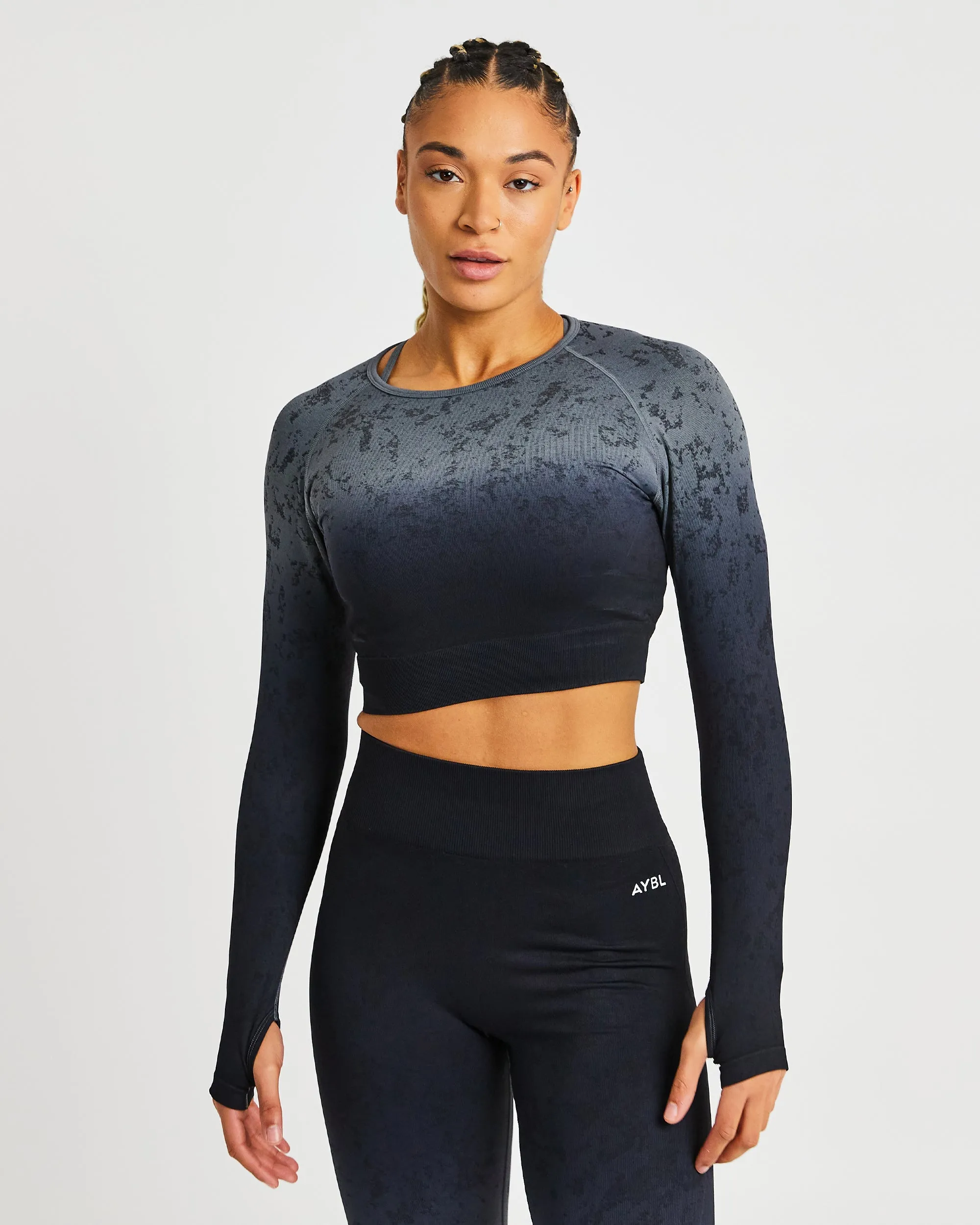Flare Seamless Long Sleeve Crop Top - Black sold by AYBL