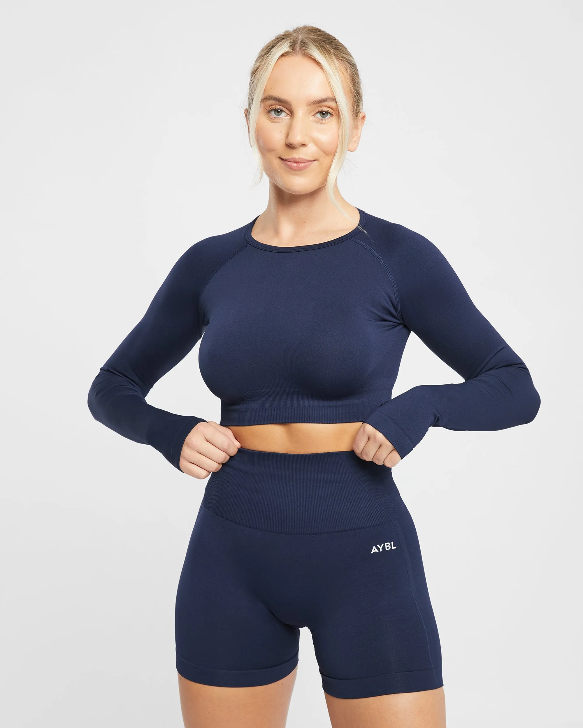 Empower Seamless Long Sleeve Crop Top - Navy sold by AYBL