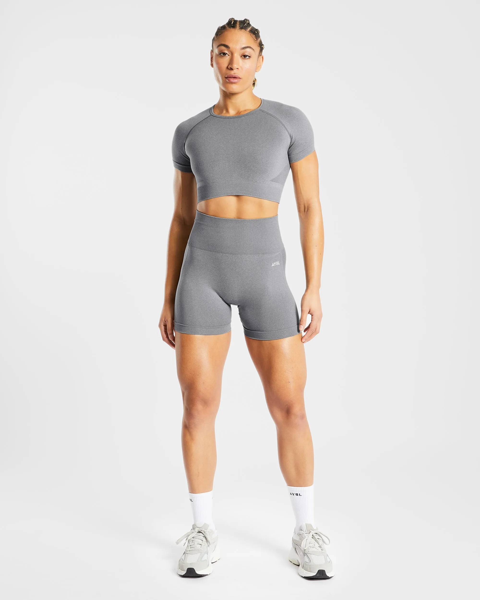 Empower Seamless Crop Top - Grey Marl sold by AYBL product image thumbnail 3