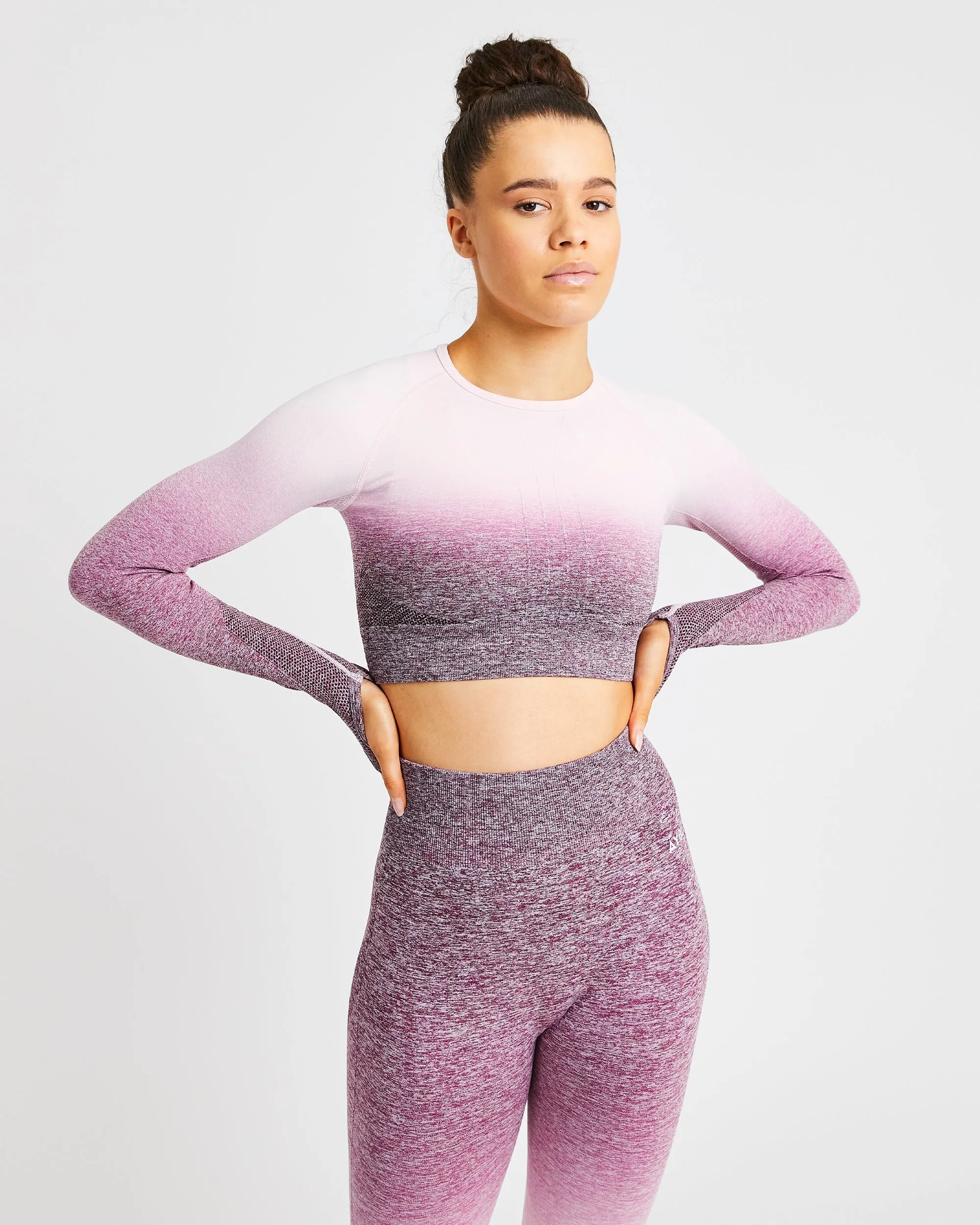 Pulse Ombré Seamless Long Sleeve Crop Top - Plum sold by AYBL