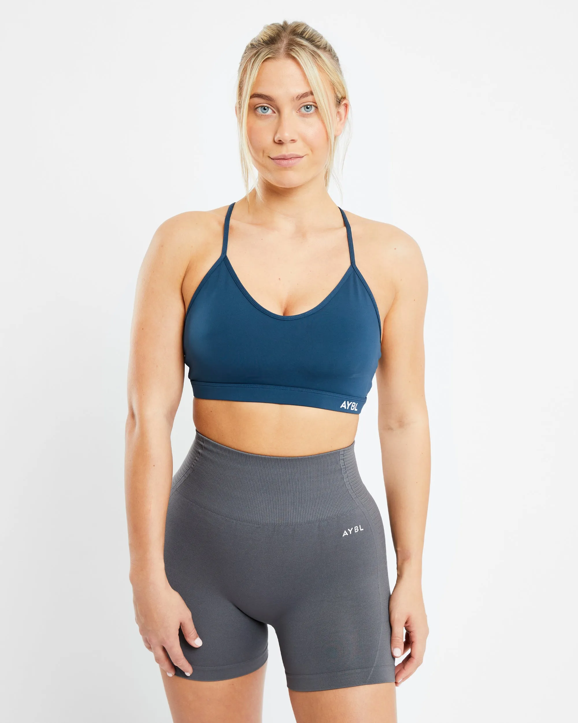 Essential V Neck Sports Bra - Marine Blue sold by AYBL
